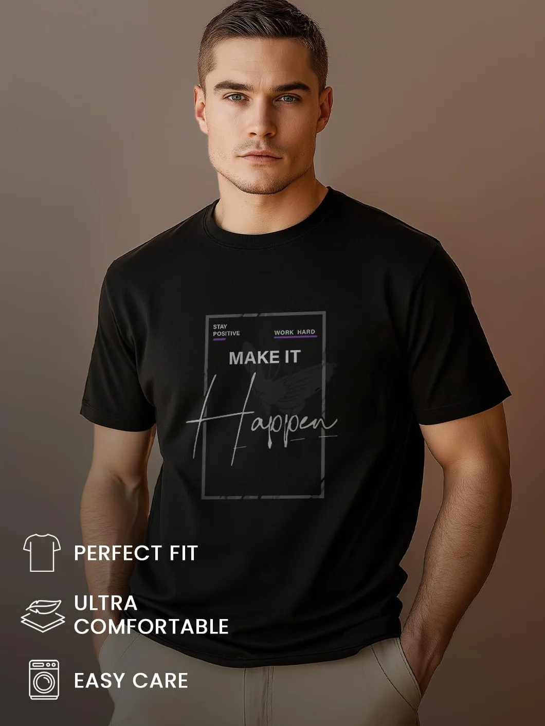 NOBERO - Camiseta para hombre de algodón con estampado gráfico de corte clásico