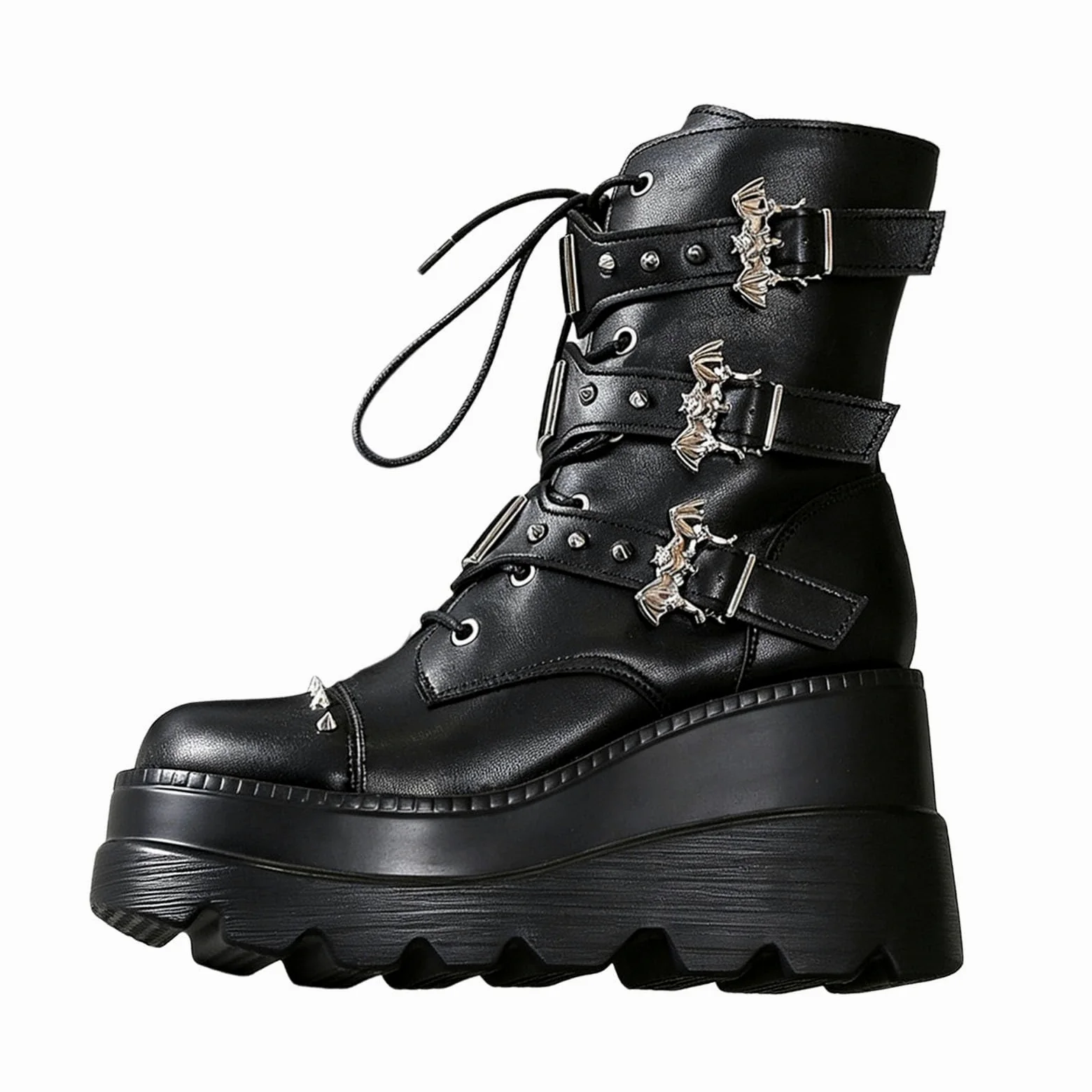 Generisch Botas de plataforma para mujer de estilo gótico llamativo - Botas con cordones con tacón de cuña y hebillas | Botas extravagantes para un look rebelde