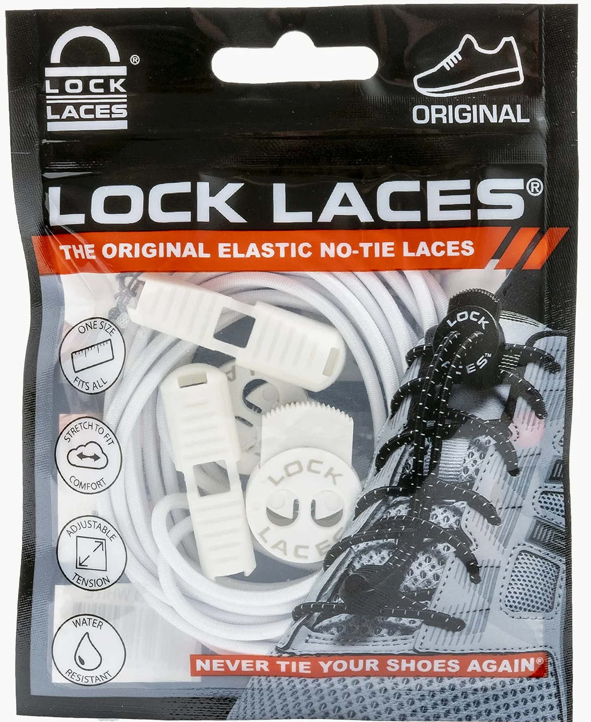 Lock Laces - Cordones elásticos sin lazo, talla única, para niños y adultos, cordones elásticos sin corbata (edición especial), Blanco sólido, Talla única