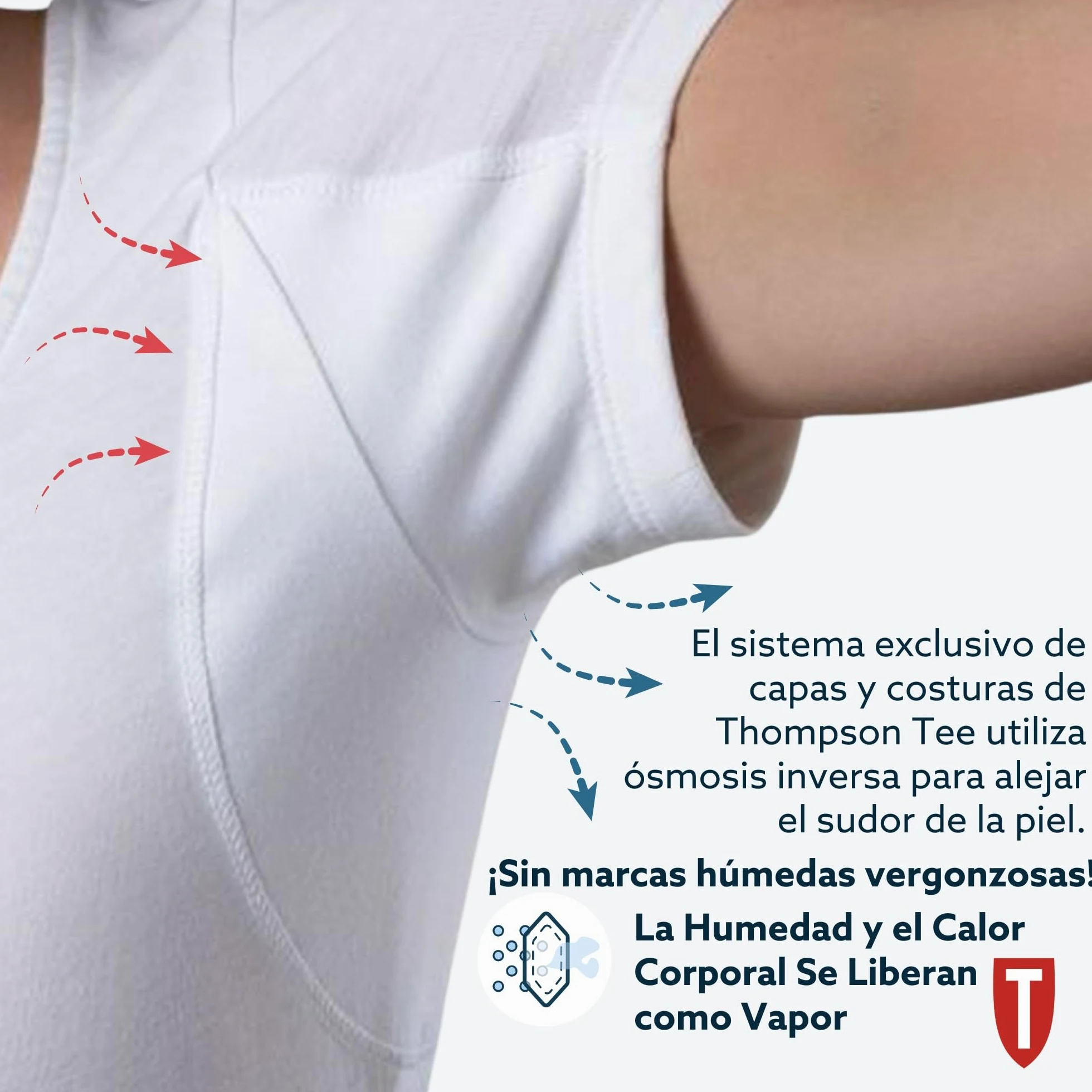 Thompson tee - Camiseta Interior antisudor para Mujer - con Refuerzo Antimicrobiano en Las Axilas - Corte Regular - Cuello Ovalado