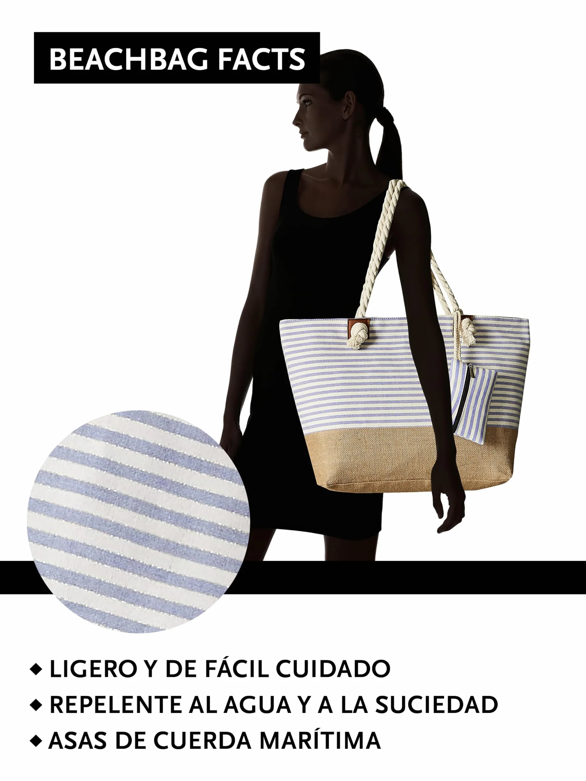 DonDon Bolso de playa grande impermeable con cremallera bolso de hombro