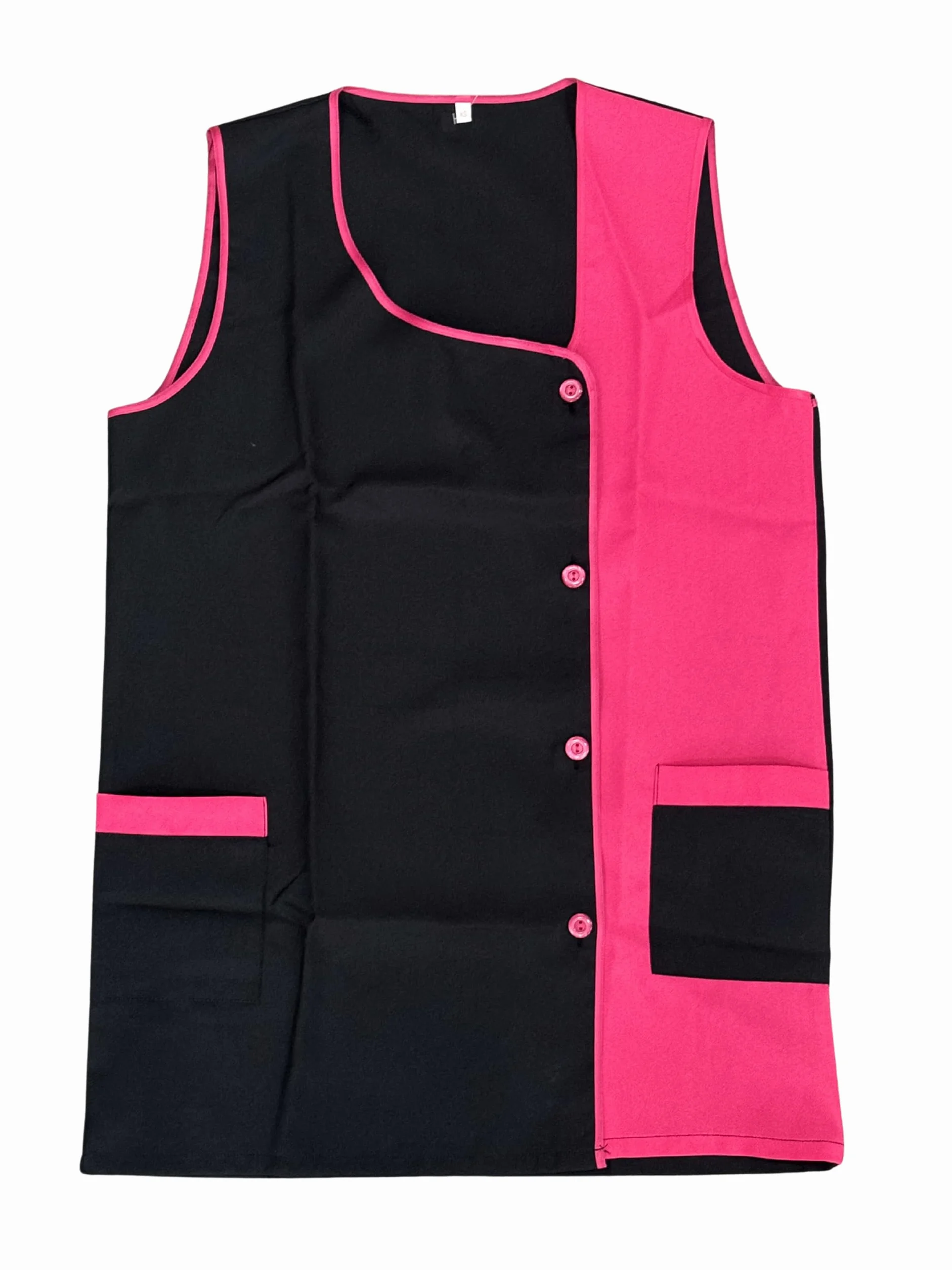 Delantal Tipo Chaleco Profesional Mujer Limpieza Uniforme Servicio Doméstico Sanidad Hostelería con Bolsillos Cómodo Fresco Ligero Ajuste Fácil Bicolor Poliester Trabajo Tallas Grande - Serie 630