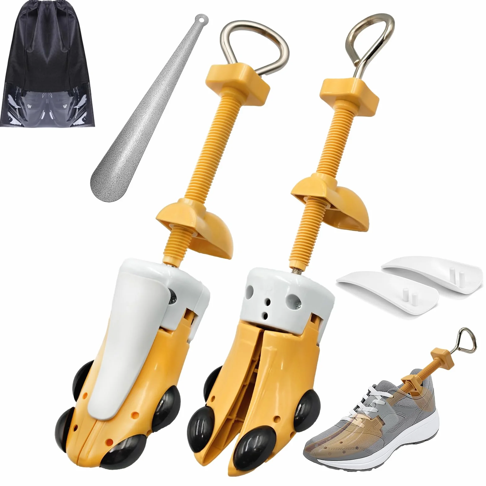 JJDPARTS Estirador de zapatos para mujeres y hombres, par de expansores de zapatos de 4 vías, longitud y ancho ajustables