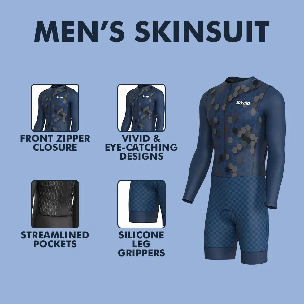 Sikma Traje de ciclismo para hombre, manga completa, acolchado de gel, aerodinámico, trisuit, triatlón sublimado
