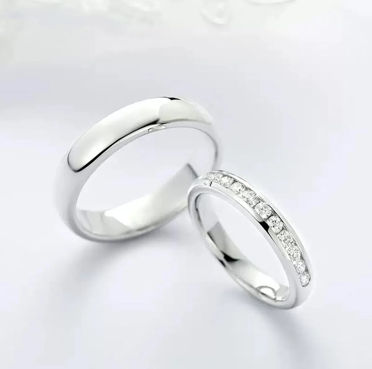 Alianzas de oro blanco, anillo de compromiso, oro real con diamantes auténticos, anillos de boda sencillos para mujer
