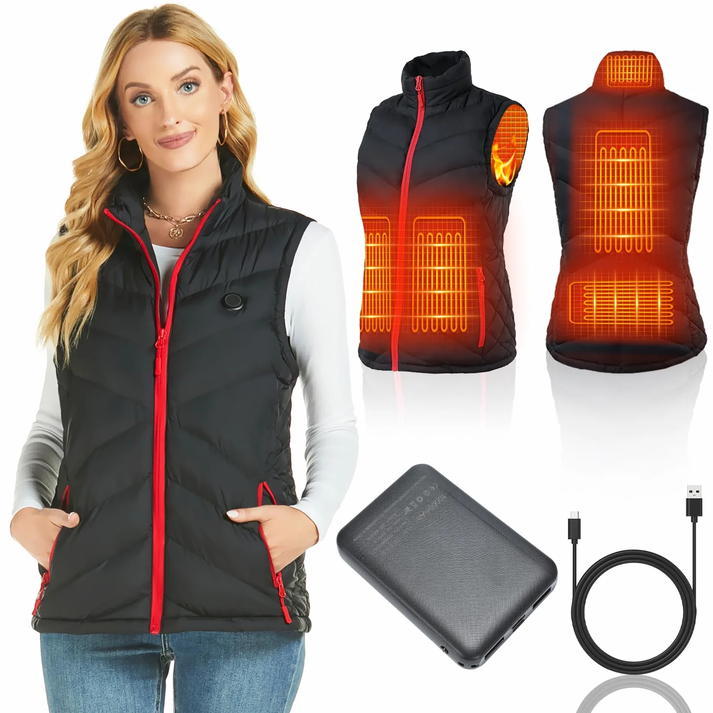 Chaleco Calefactable para Mujer con Paquete de Batería USB Recargable, Ligero y Cálido para Invierno