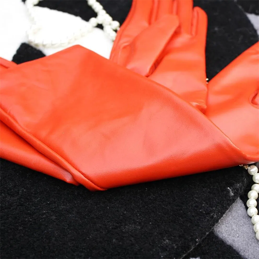 Guantes largos de piel auténtica naranja para mujer, de piel de oveja, por encima del codo, talla personalizada, cálidos, estilo ópera de invierno