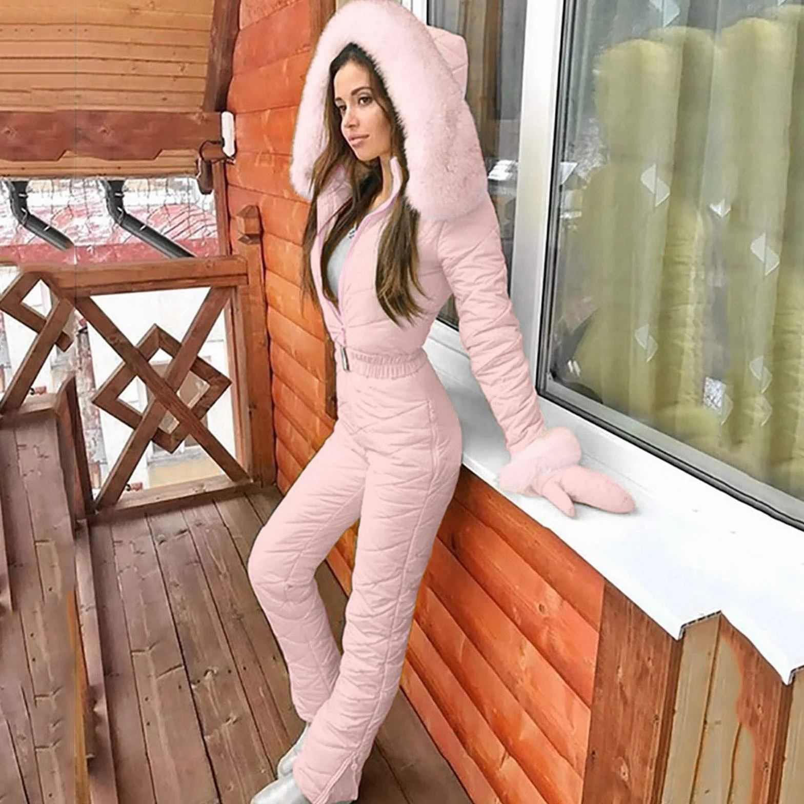 Mono de esquí para mujer impermeable resistente al viento con capucha cremallera
