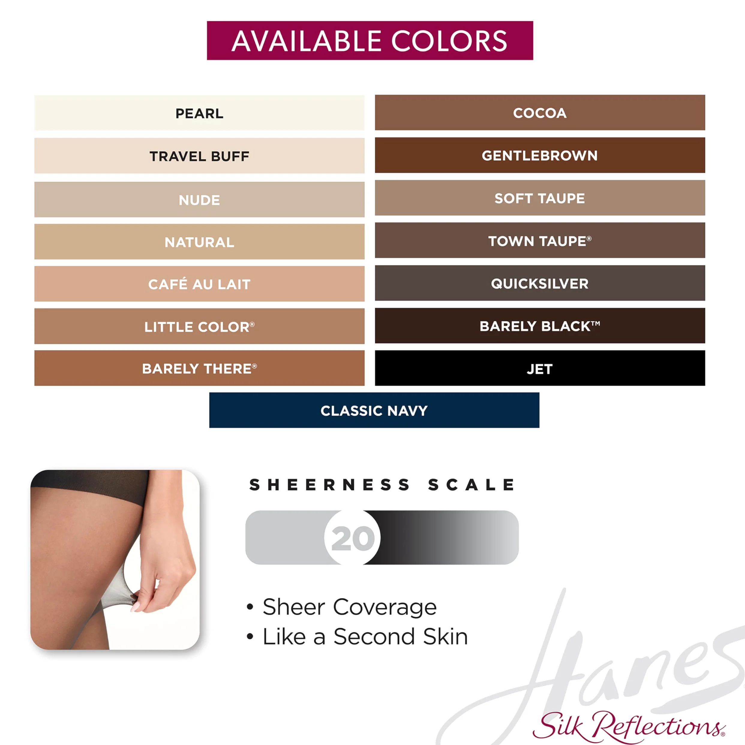 Hanes Silk Reflections Control Top Reinforced Toe Pantimedias Mujer (Pack de 1)
