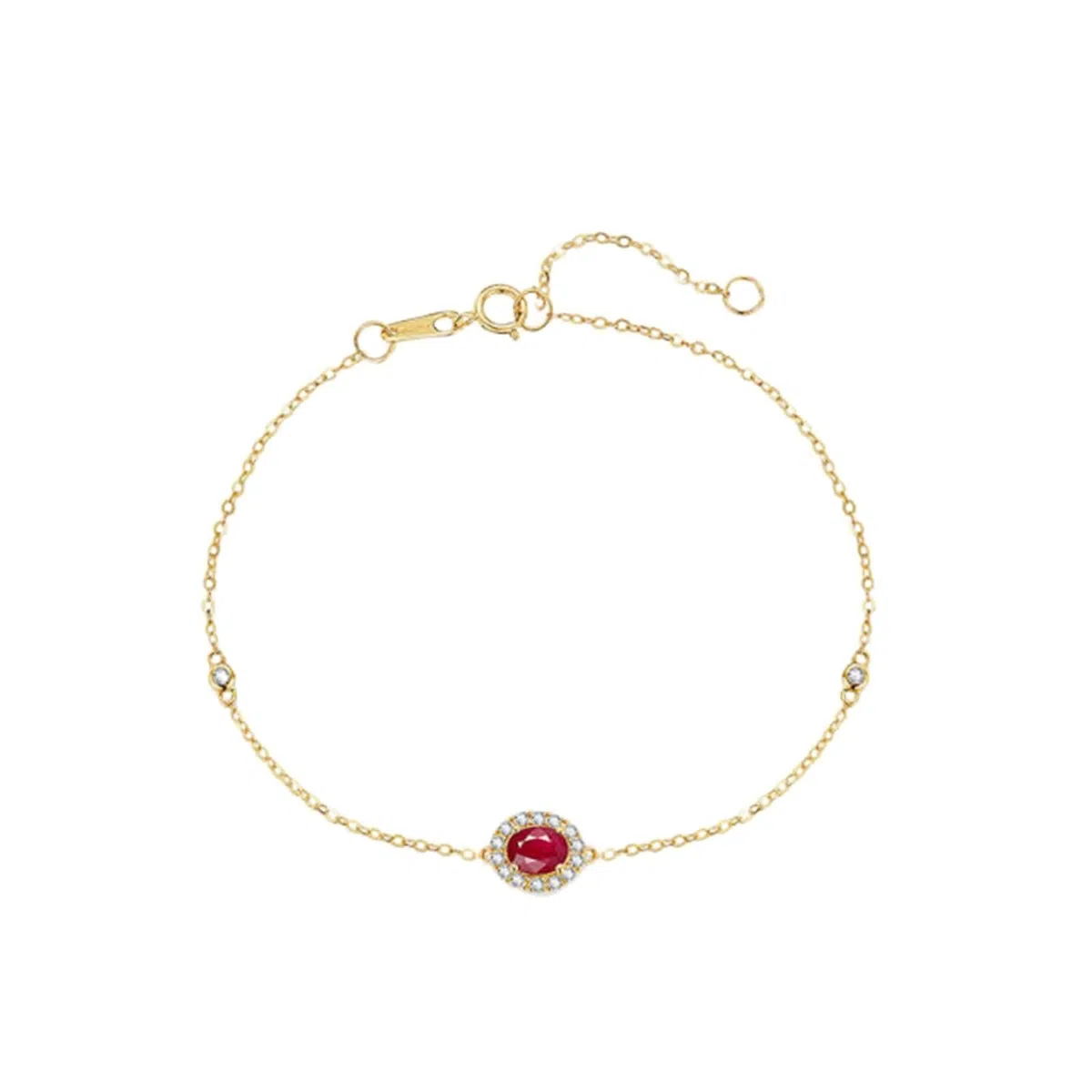 Pulsera para Mujer de Oro 9 K / 14 K / 18 K, Oval con Rubí de 0,3 ct y Diamante, Cadena Extensible 16 CM + 5 CM, Pulsera Oro Ajustable Mujer