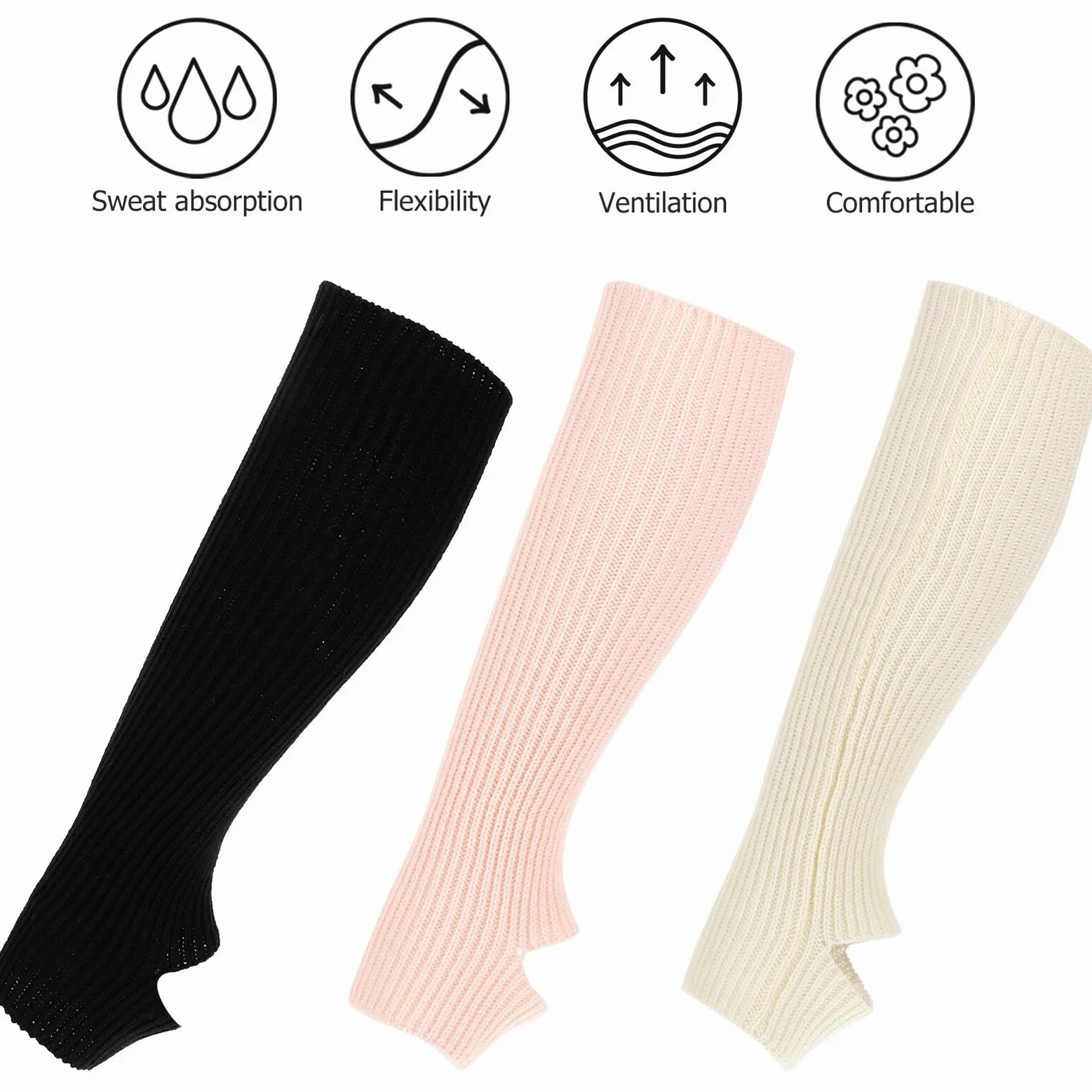 Healeved Calentadores de Piernas Largos de Punto para Mujer 3 Pares y Nude Calentadores Térmicos para Ballet Yoga y Baile en Invierno y Otoño