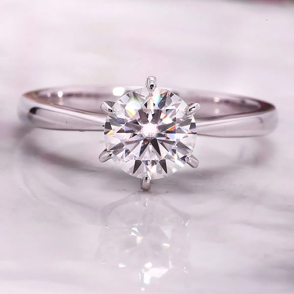 Alianzas de boda para mujer, oro de 14 K/18 quilates, 0,5 quilates, corte redondo, solitario, oro blanco, anillos de compromiso con diamante cultivado en laboratorio para ella