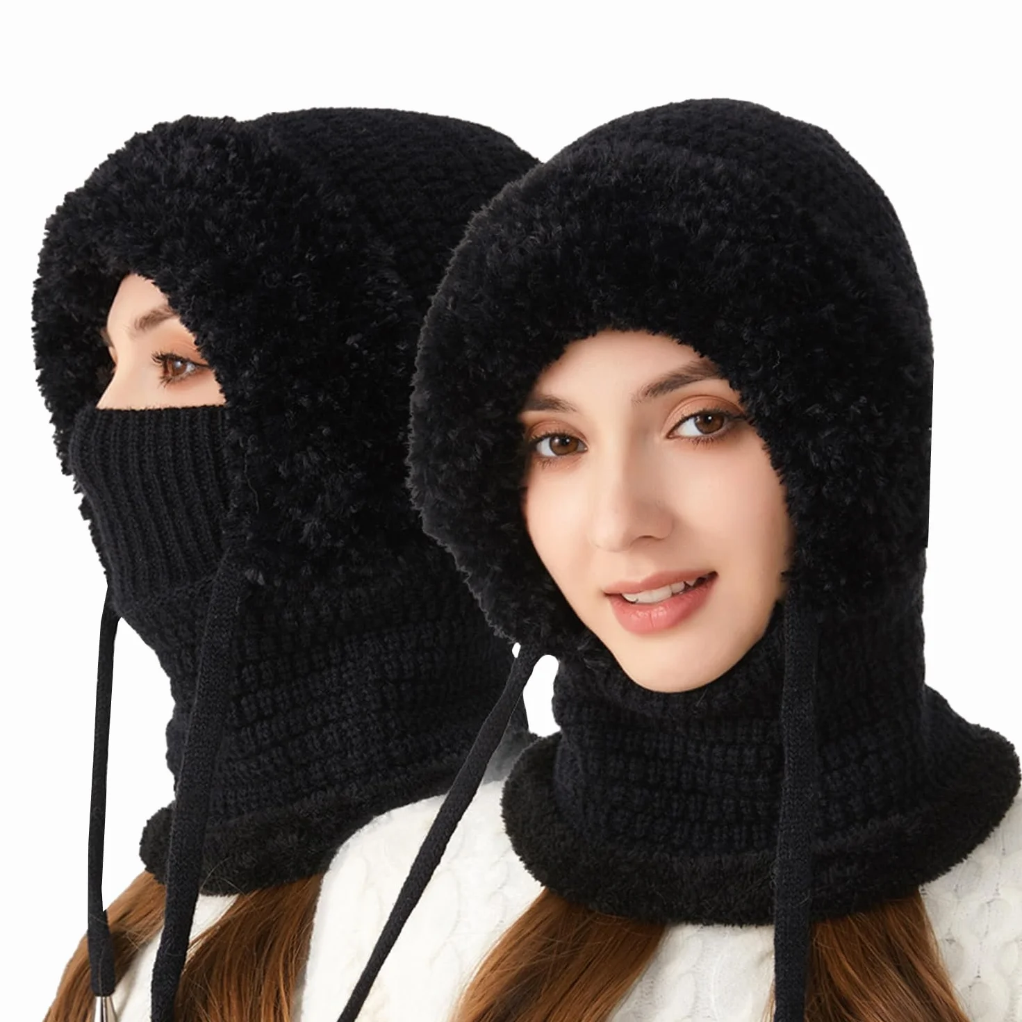 Pasamontañas Invierno Mujer Cálido Sombrero con Cordón Gorro Invierno con Capucha Bufanda Balaclava Multifuncional Beanie Skull Cap para Clima Frío Esquí
