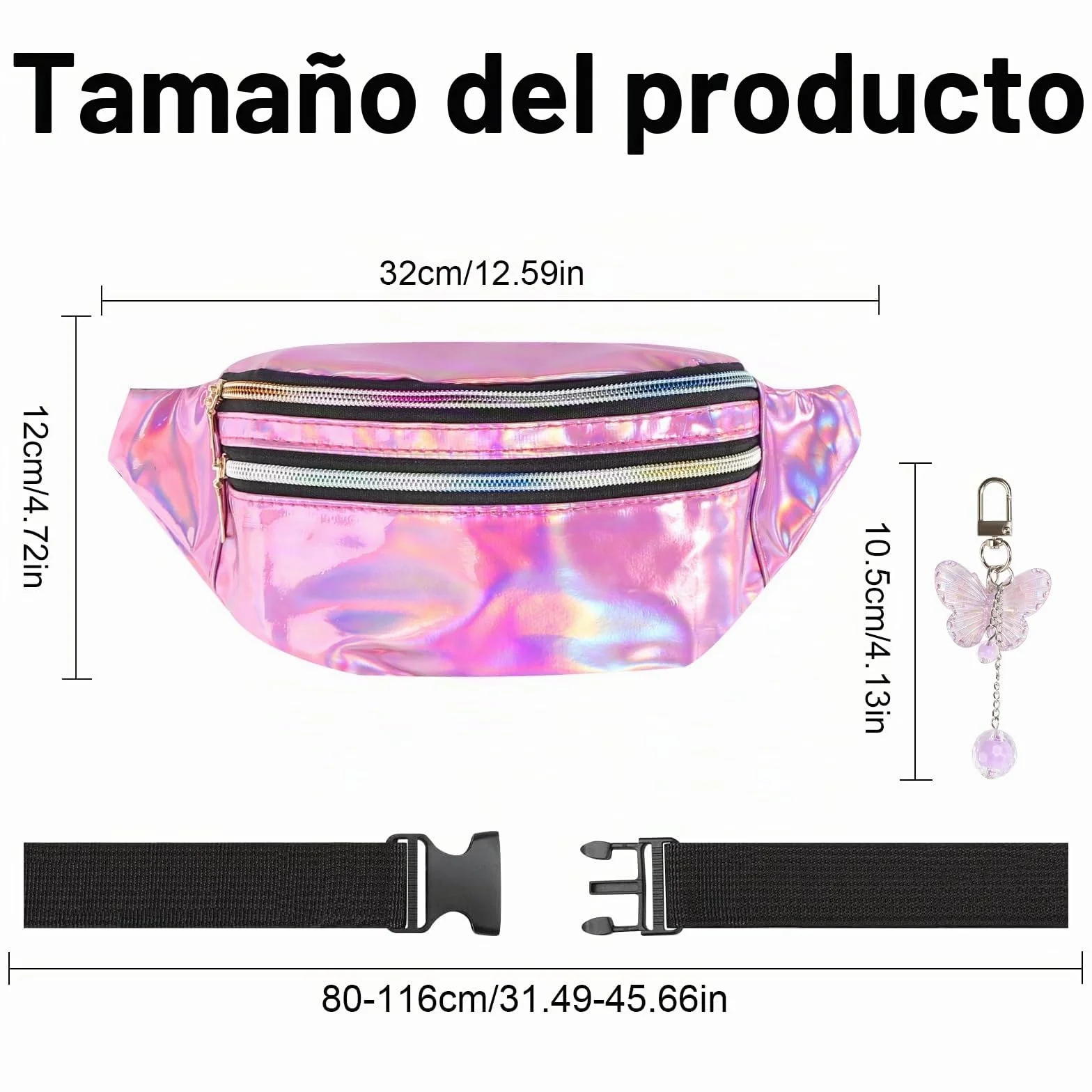 Riñonera Multicolor para Mujer, Niña y Niño con Decoración de Mariposa - Elegante Hipbag para Festivales, Morado, Talla Única, Diseño