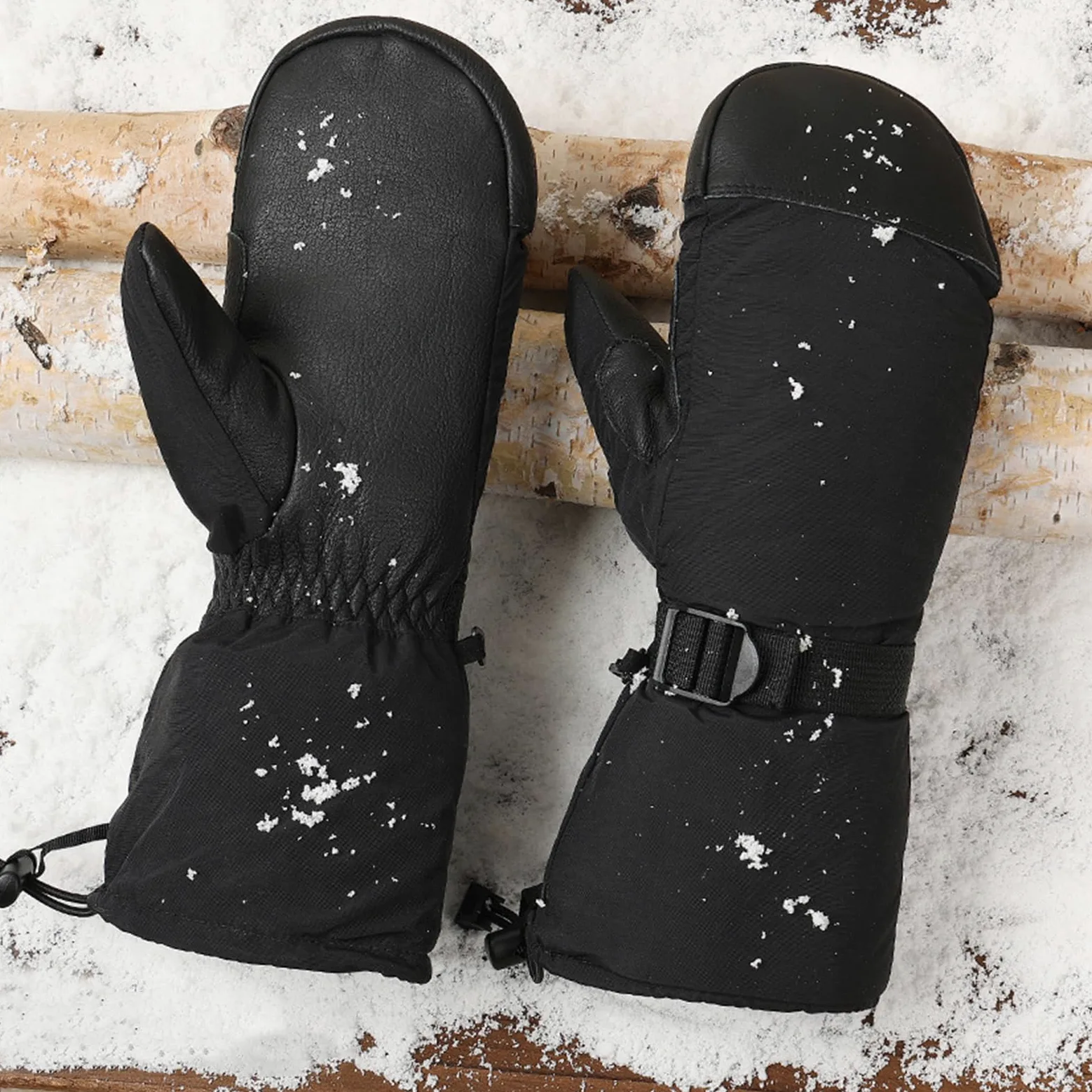 Guantes de esquí para clima frío, forro grueso, impermeables, resistentes al viento, snowboard, unisex, correa de muñeca ajustable, resistente al viento, térmicos para clima frío