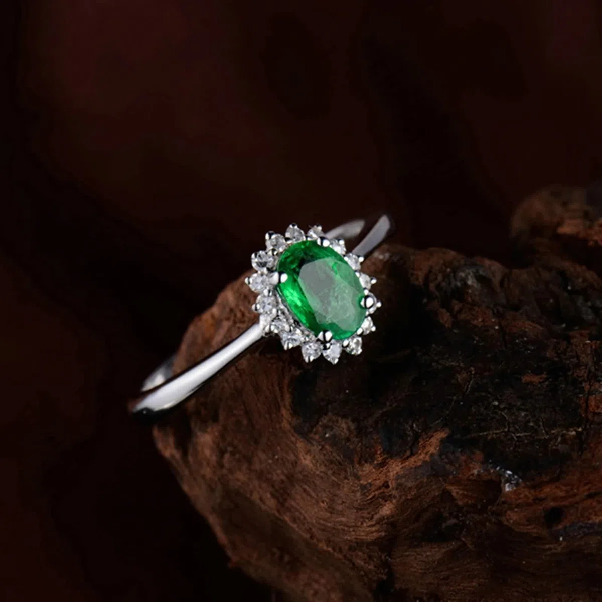 Anillos de Boda Mujer, Alianza Boda Flor de Esmeralda Creada En Laboratorio Ovalado para Esposa Novia Ajuste Cómodo