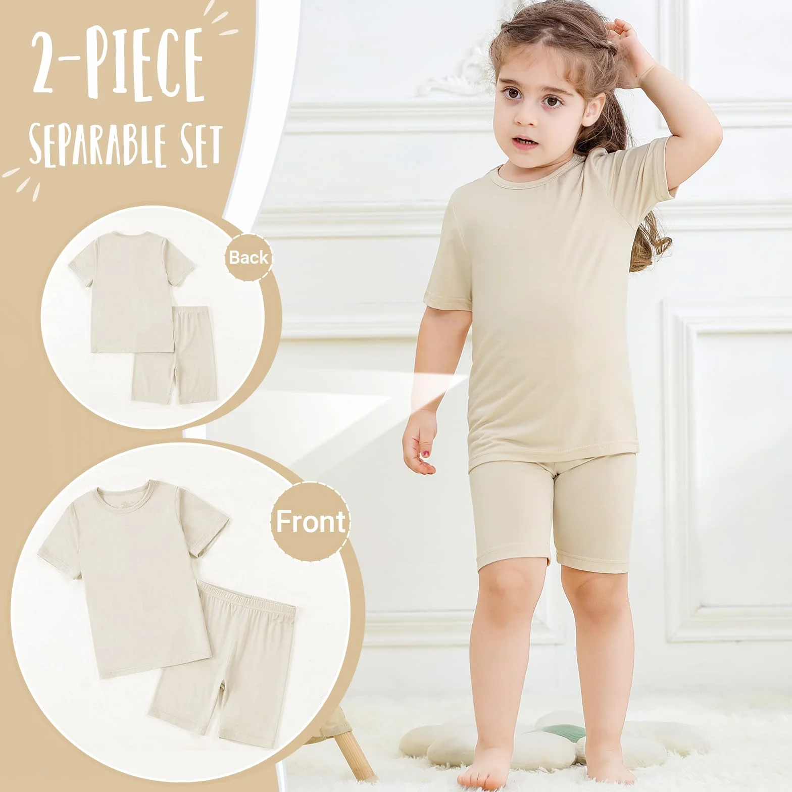 Pijama Niña Verano Bambú Conjunto Niño Transpirable Camiseta y Pantalón Corto Ropa 2-8 Años