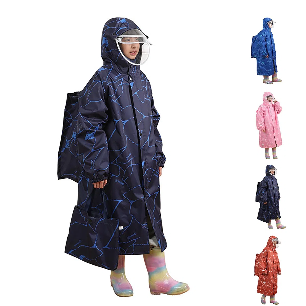 Generisch Poncho de lluvia largo con doble ala para niños, impermeable, chubasquero con capucha, reutilizable para niños y niñas, poncho de lluvia para bicicleta, para senderismo al aire libre