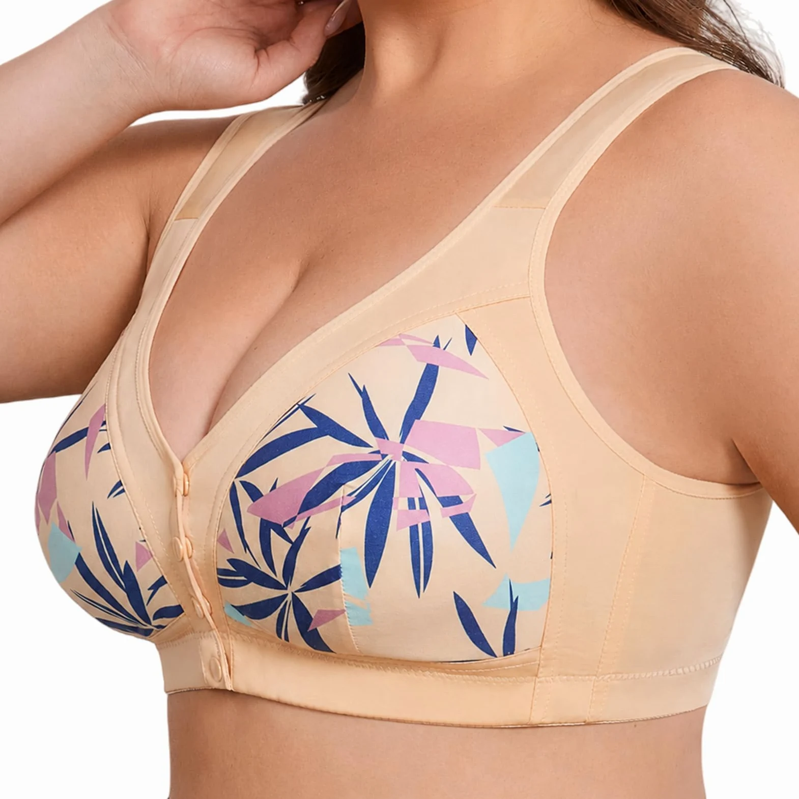 Pack De 4 Sujetadores Sin Aros para Mujer, Ropa Interior Cómoda con Cierre Delantero Y Relleno, Top Tallas Grandes Y Personas Mayores, Diseño Diario Sin Costuras Floral