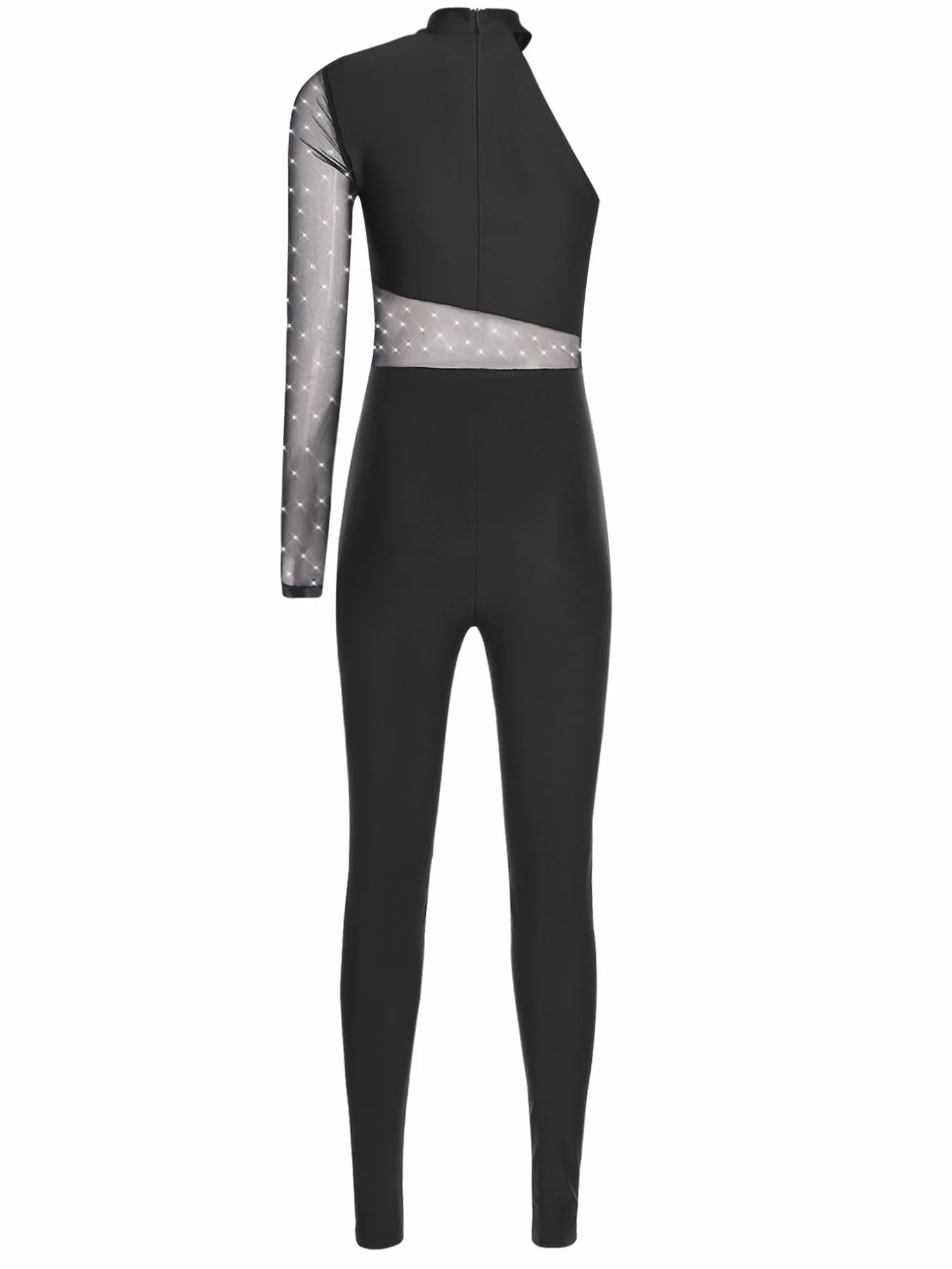 Agoky Maillot de Danza Ballet Mujer Mono Manga Larga con Pedrería Brillante Jumpsuit Deportivo