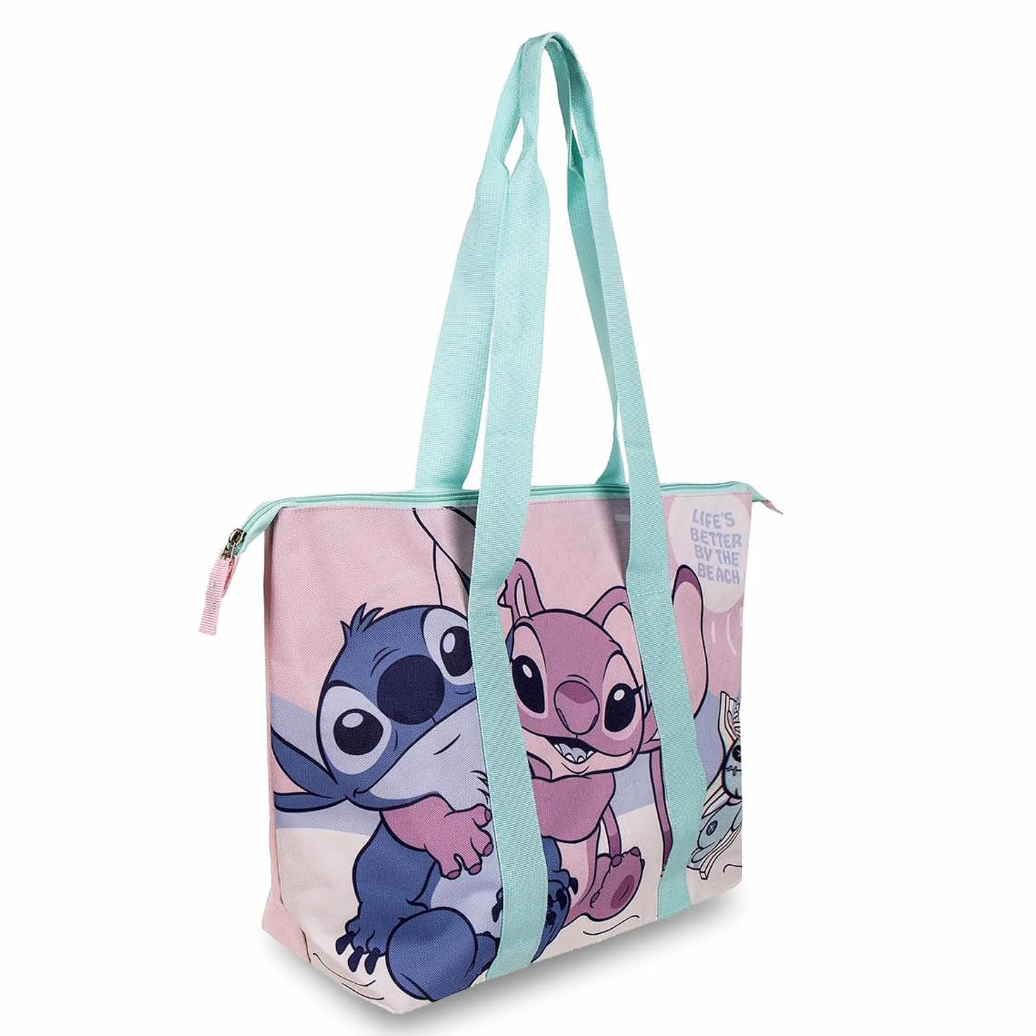 Bolso Stitch & Angel Niña – Bolsa Grande con Cremallera – Ligera y Espaciosa – Para Colegio, Piscina, Playa y Viajes