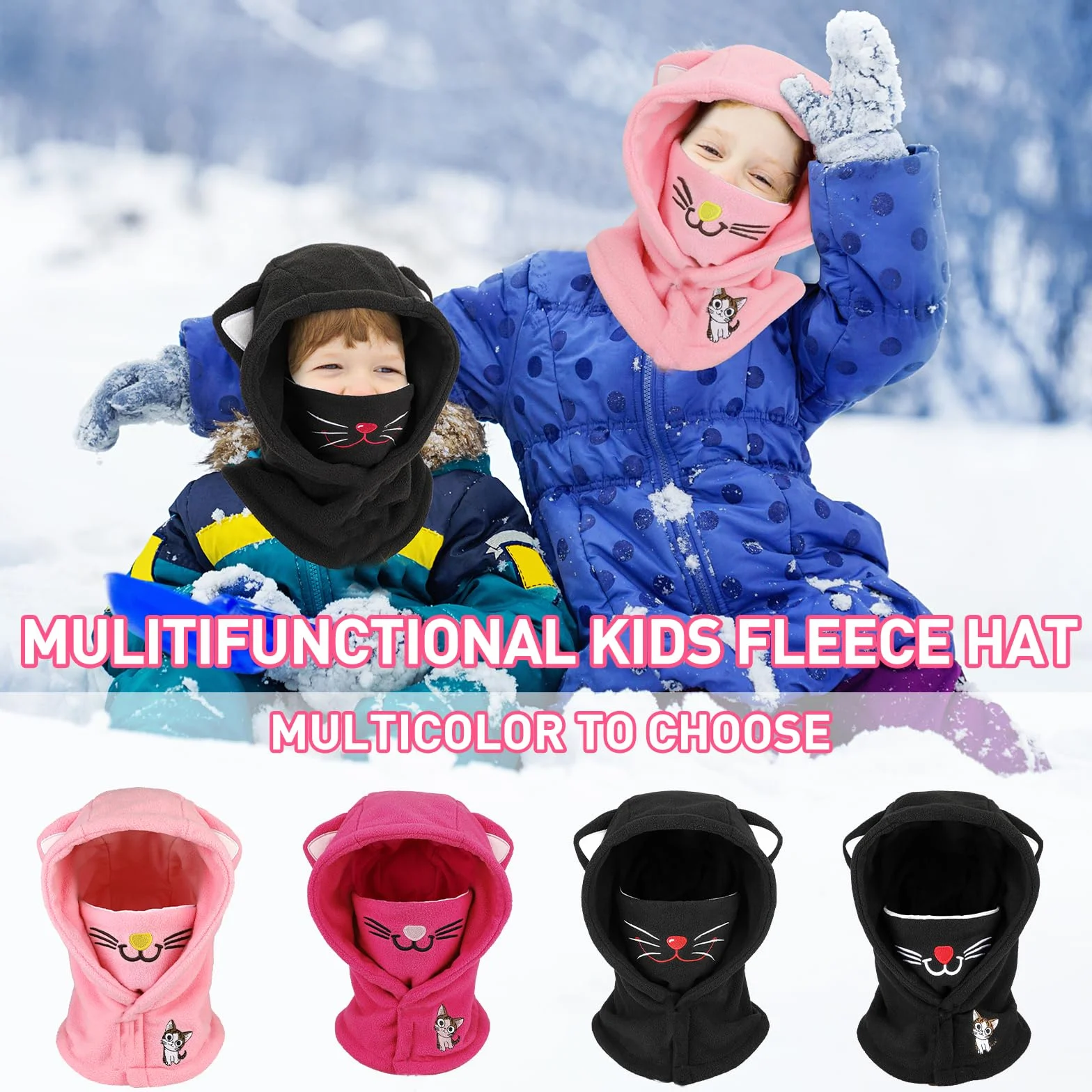 Pasamontañas Térmico Invierno Niños 4-12 Años Animal 3D Máscara Esquí Ciclismo Viento Cálido Forro Polar