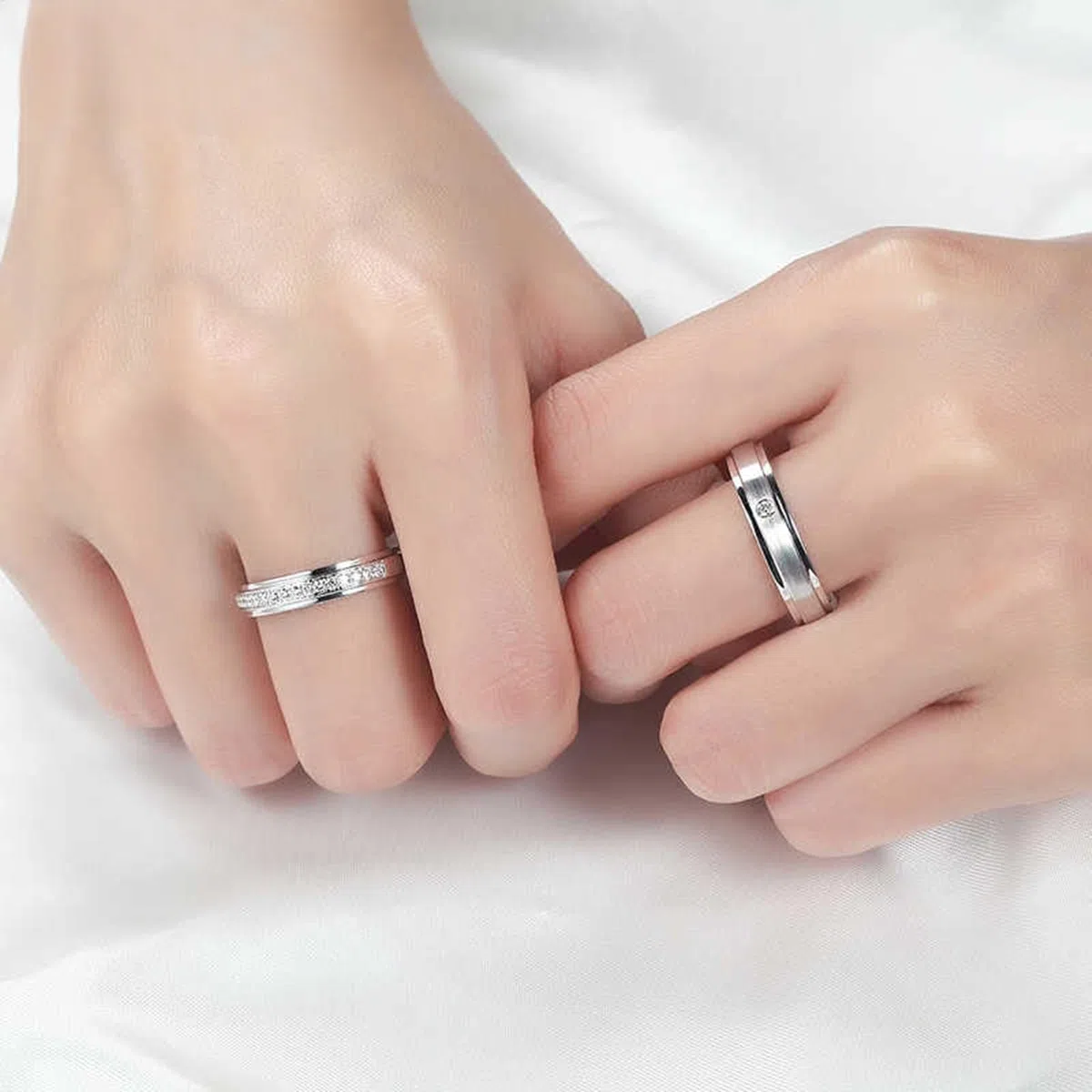 Alianzas de oro blanco 585, anillo de boda de oro auténtico de 14 quilates con diamante auténtico, anillo de compromiso apto para 4 mm, para mujer, talla 54 (17,2)