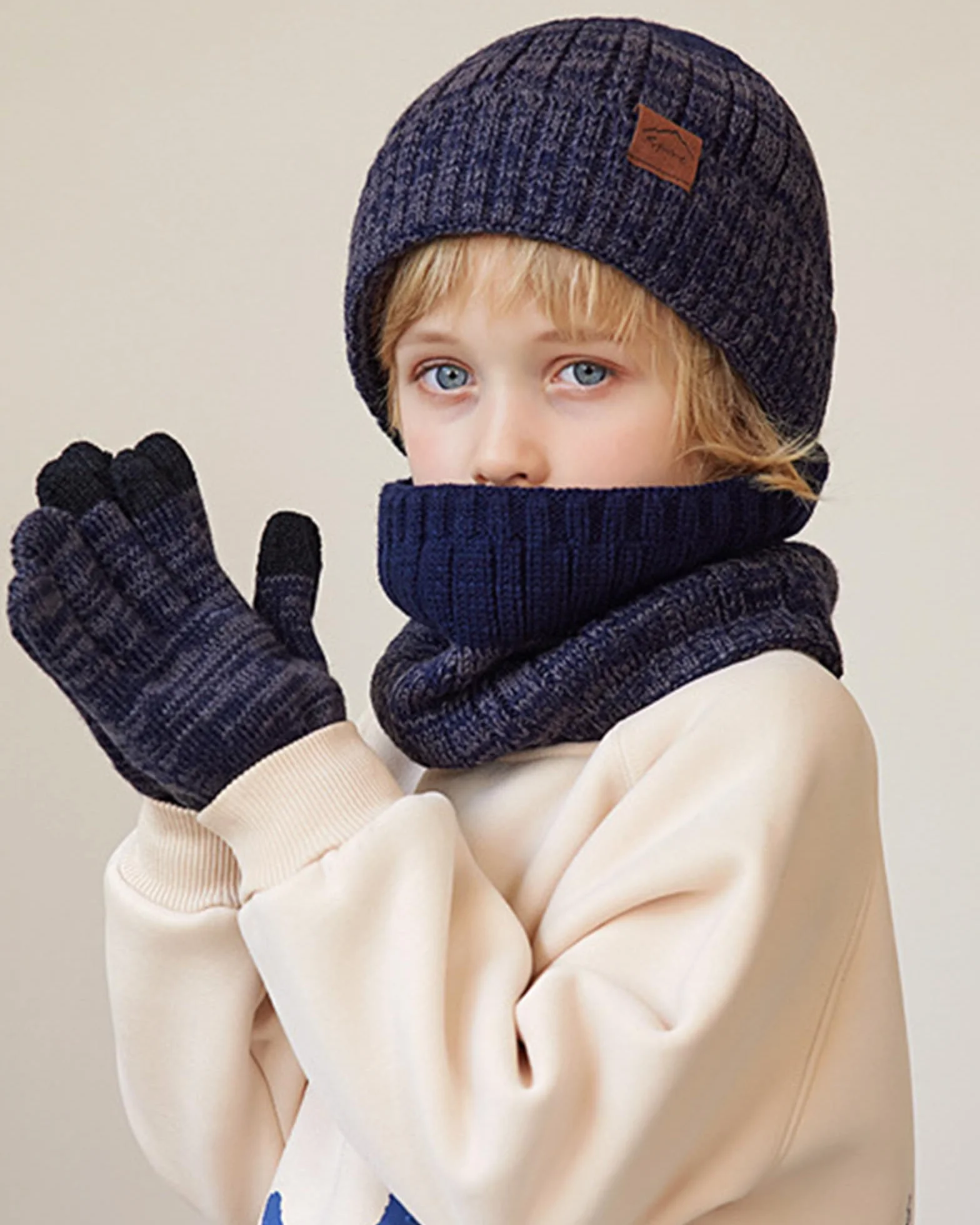 WELROG Gorro de Invierno para niños, Bufanda, Guantes para niños y niñas, Gorro de Invierno, Conjunto de Bufanda para niños de 4 a 15 años, Gorro de Punto