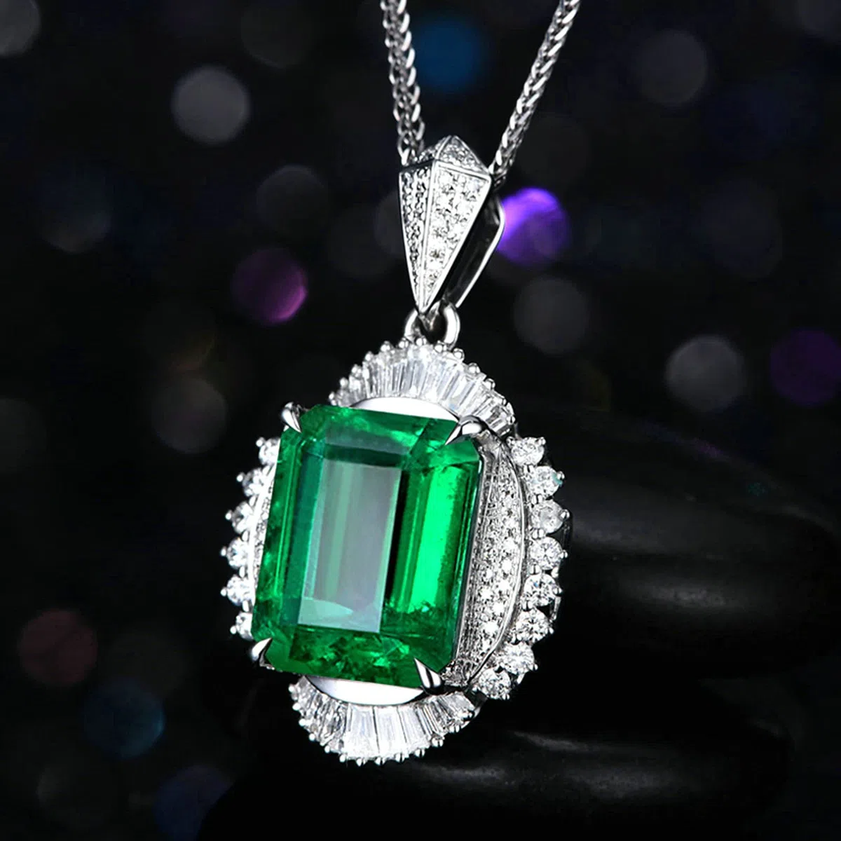 Collar para Mujer, Flor con Esmeralda creada por Muchacho de 3 Quilates, Oro de 18 Quilates/Plata de Ley 925, Collares con Colgante para Mujeres y niñas, Regalo para el día de la Madre/día de San