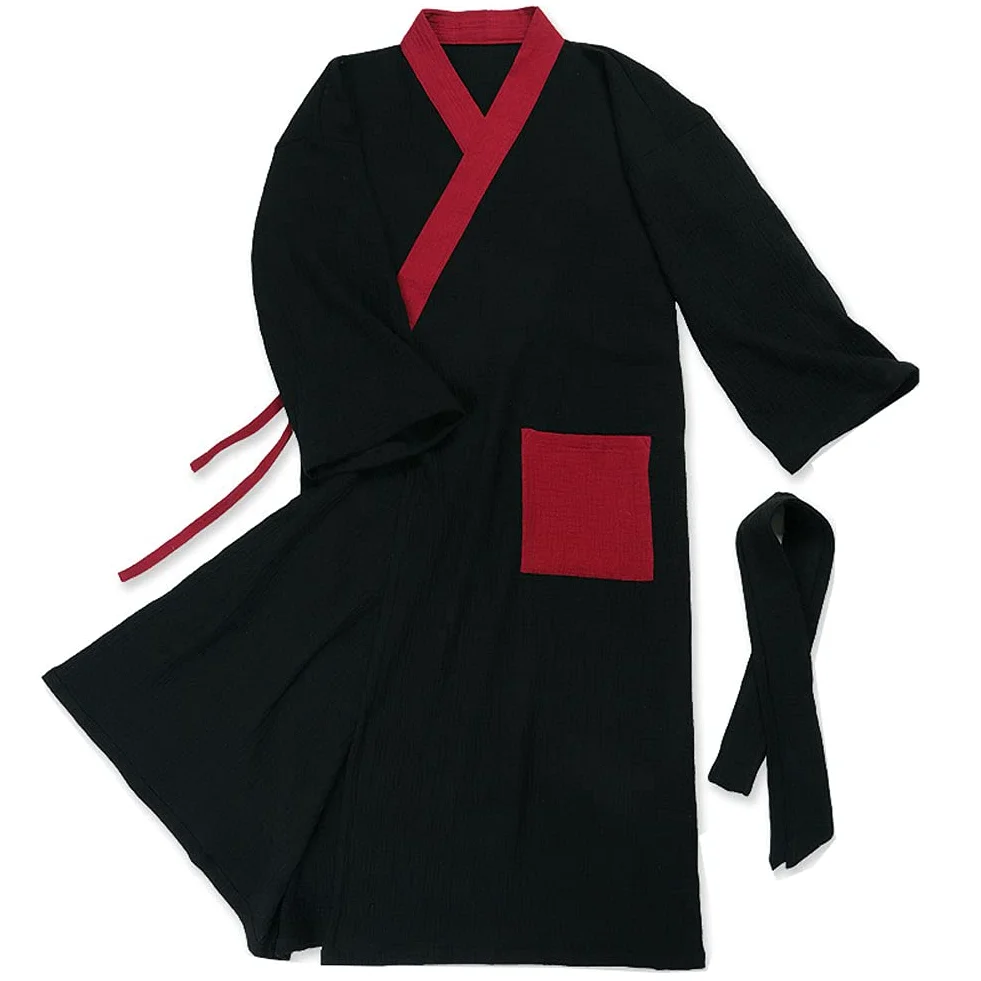 un-brand Kimono japonés para hombre, bata de algodón de doble gasa, talla grande, ropa zen, ropa taoísta (talla L, B2)