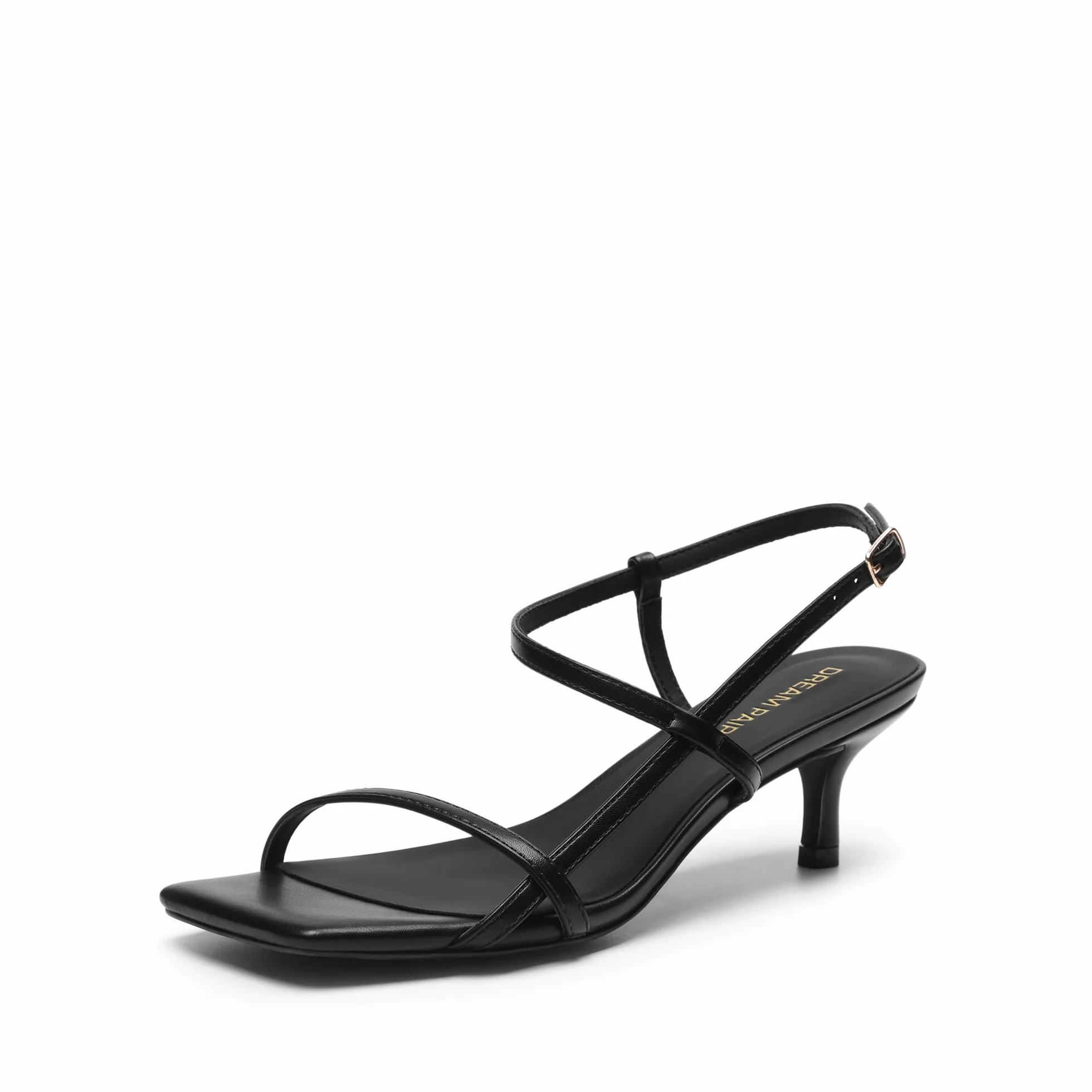 DREAM PAIRS Sandalias de Tacón Bajo con Punta Abierta y Correa al Tobillo para Mujer