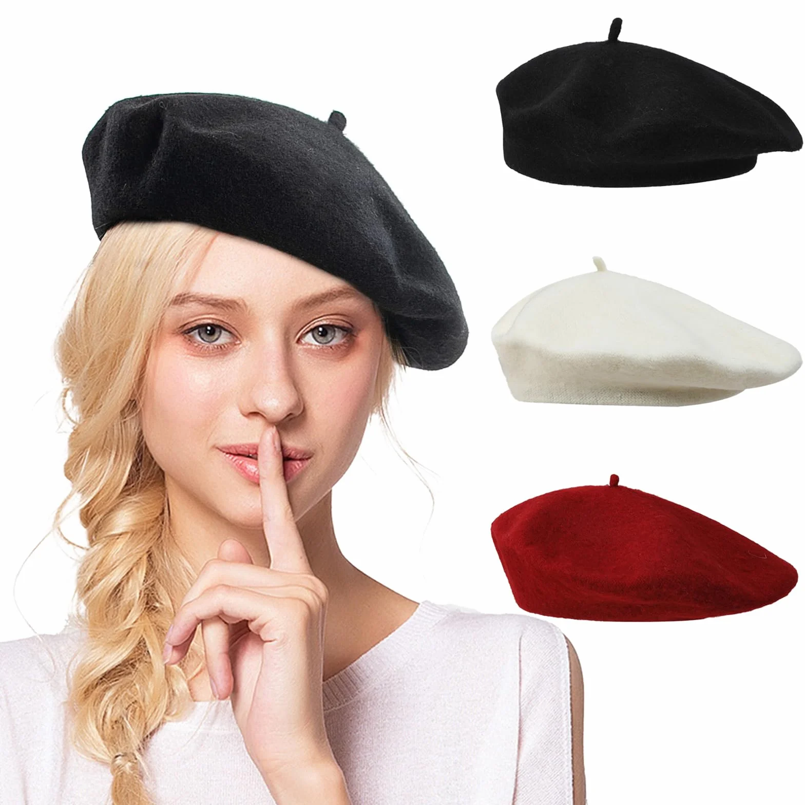 JSTHHTT 3 Piezas Sombrero de Boina Francés, Clásica Lana Gorro para Mujeres, Invierno Artista Cálido Moderno Pintor Sombrero Otoño Redondo Vintage
