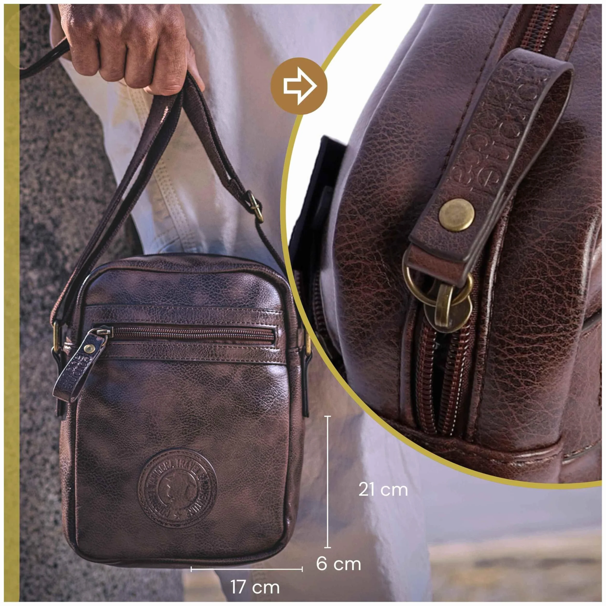 Coronel Tapioca - Bandoleras Hombre - Bolso Hombre - Bolso hombre bandolera - Bolso Bandolera hombre - Bandolera piel hombre para uso diario, casual, viaje o negocios