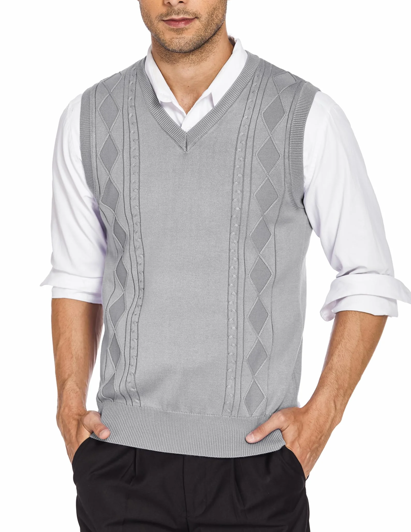COOFANDY Jersey de punto para hombre, cuello en V, sin mangas, de invierno, corte regular, sin mangas, para hombres