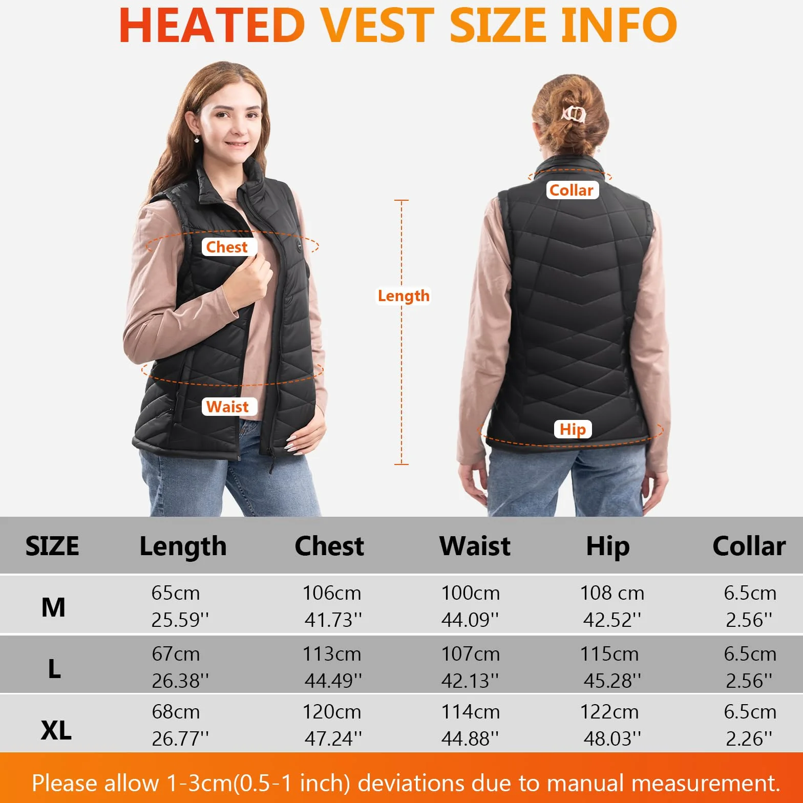 Chaqueta Calefactable Mujer con Bateria Recargable 7.4V 10000mAh, 4 Zonas de Calentamiento Impermeable