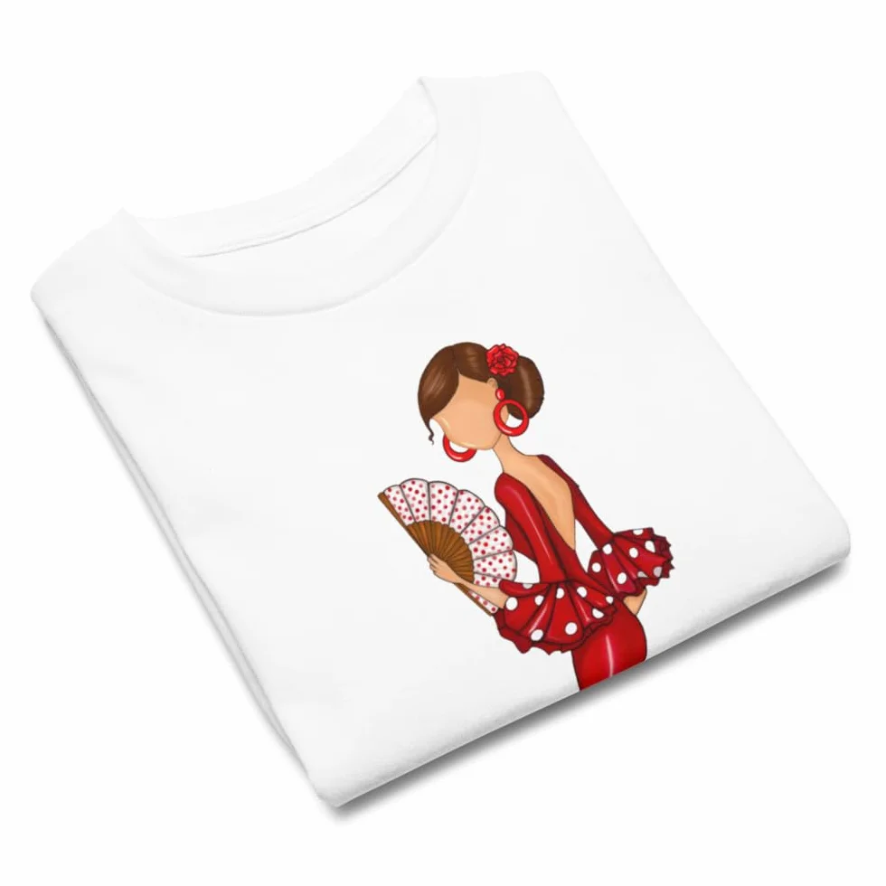 Camiseta Flamenca 100% algodón orgánico de Manga Corta para niña