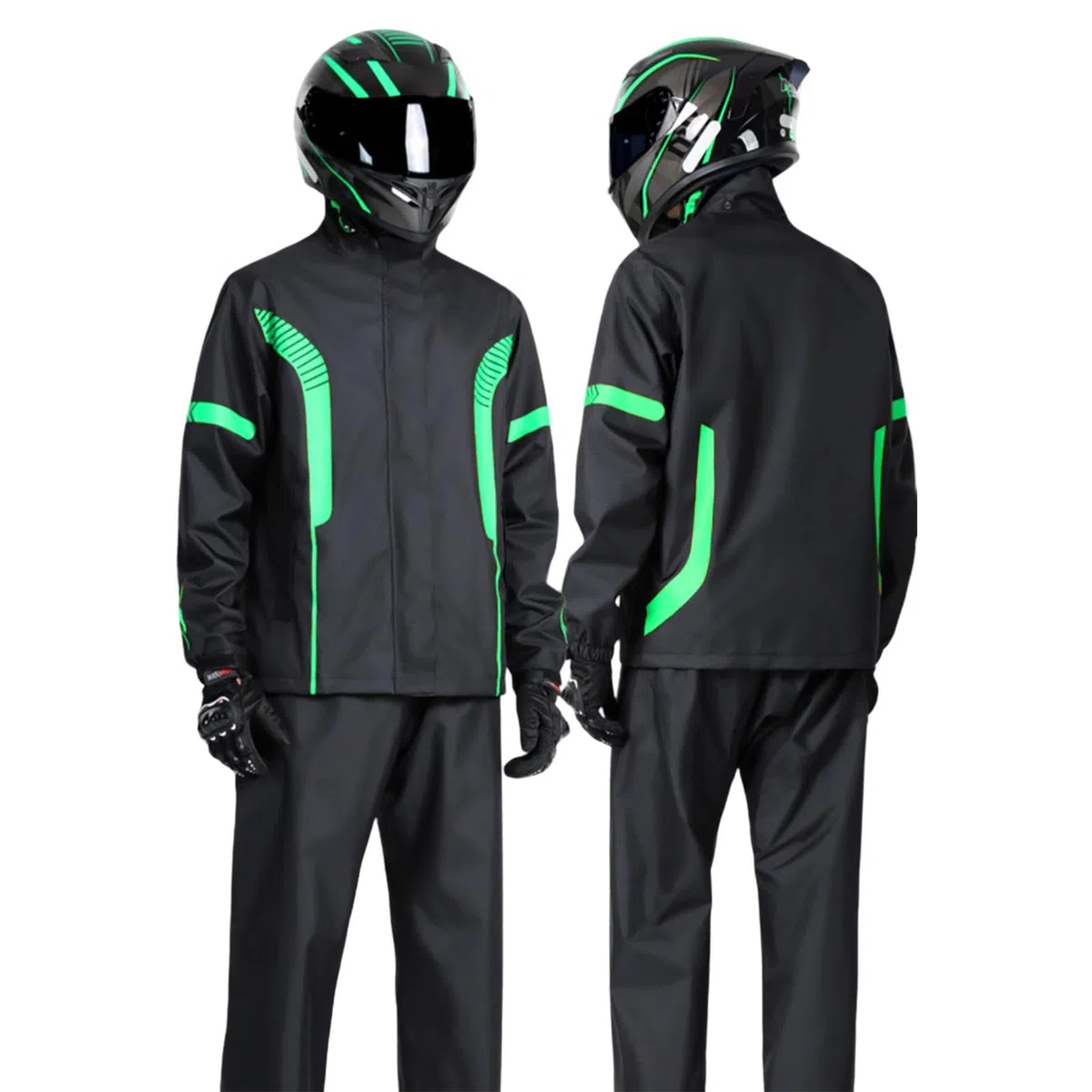 Traje de lluvia para hombre y mujer, chubasquero y pantalones de lluvia, conjunto de ropa de lluvia para motocicleta con rayas reflectantes, impermeable de dos piezas y pantalones de lluvia