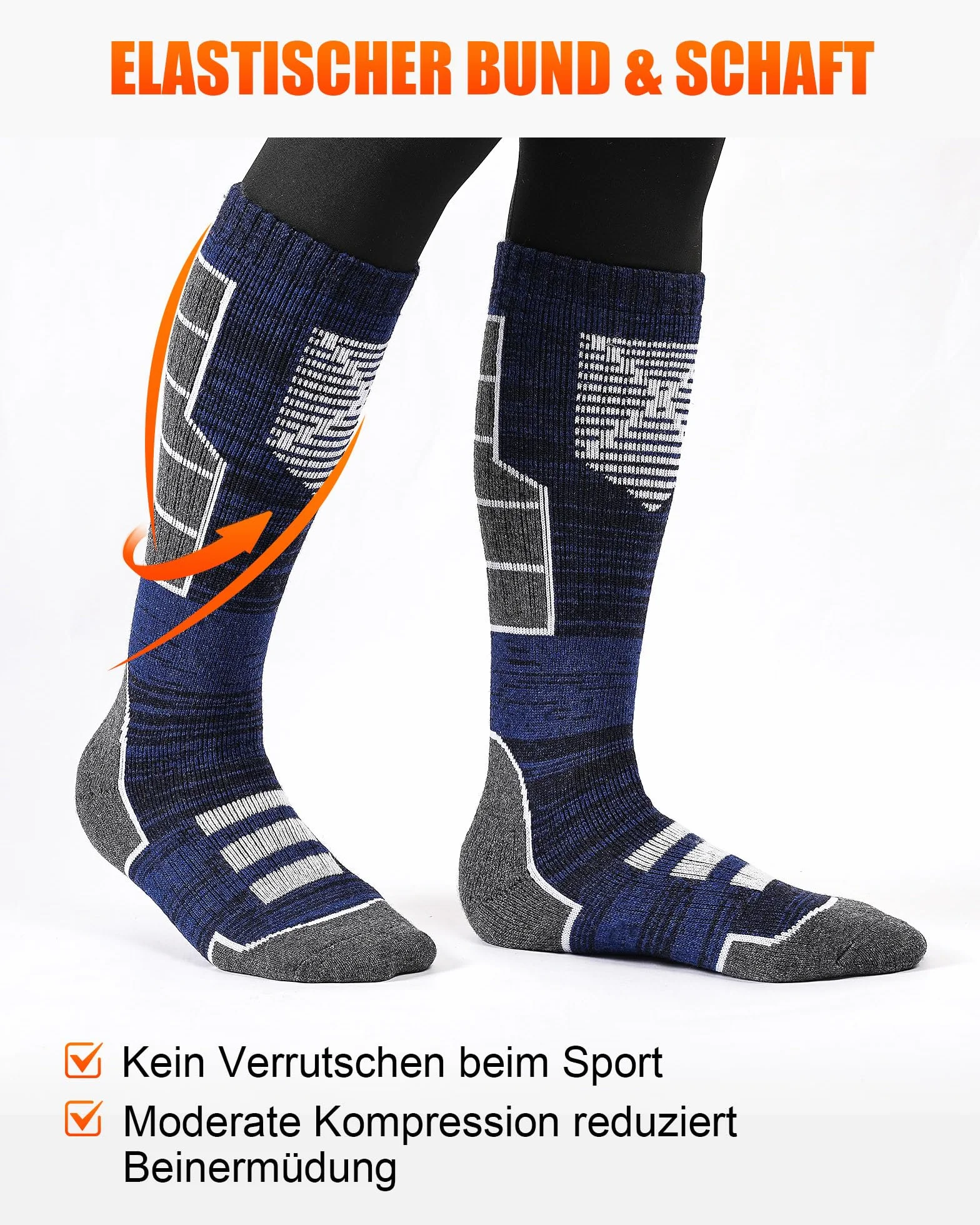Niofind Calcetines de esquí de merino para hombre y mujer, 2 pares, de rizo completo, calcetines térmicos, calcetines cálidos de invierno, calcetines de esquí que absorben la humedad para clima frío