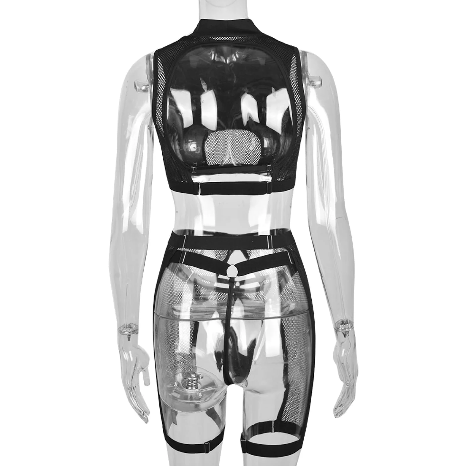 Body, lencería erótica de Malla Moldeadora, Sexy, Transparente, de Tres Piezas (Negro S)