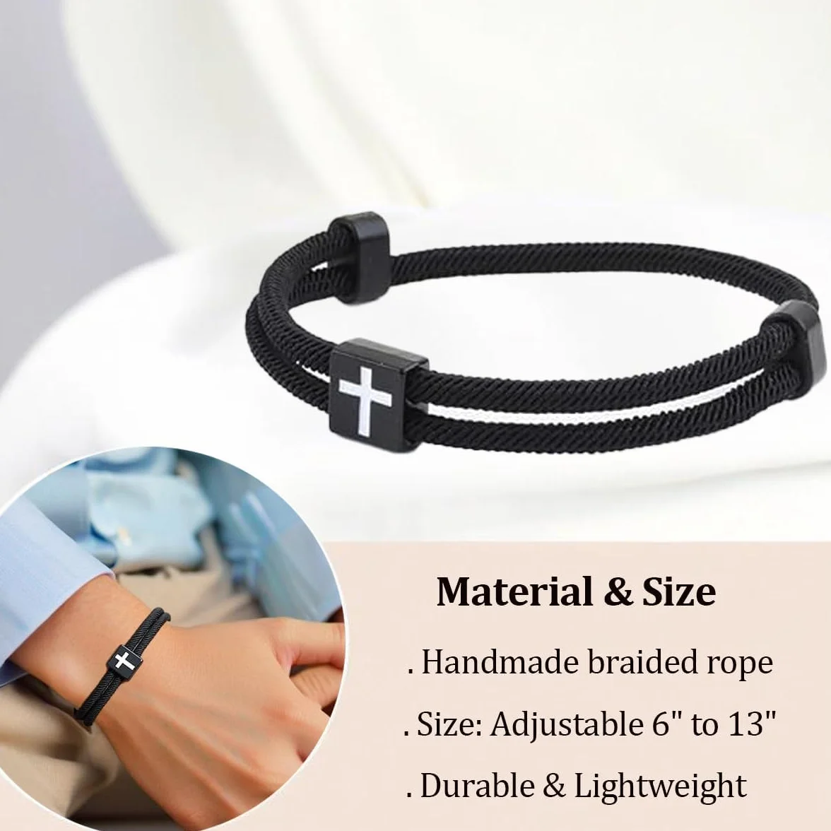 Pulsera cristiana con cruz ajustable para, pulseras personalizadas con cuerda trenzada, regalo personalizado paraNiños y niñas, pulsera hombre personalizada deportiva, regalos adolescentes