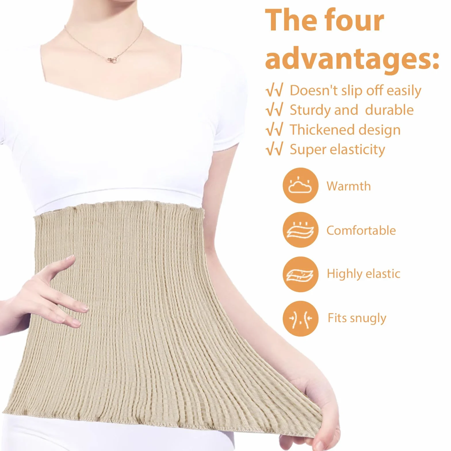 NAROSEBE Cintura Termica Lumbar Calentador de Riñones de Cachemira Suave Cinturón de Calor Cintura invierno para Mujer y Hombre para Primavera, Otoño e Invierno, Cintura Elástica Fino, Color de Piel