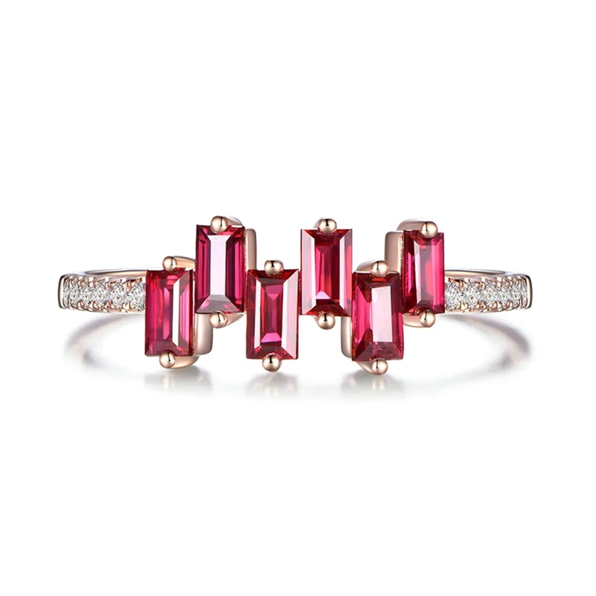 Anillos de oro rosa de 18 quilates (750), anillos para niñas con incrustaciones de 0,68 ct rubí y 0,075 ct diamante de color rojo paloma rubí diamante anillo, 65 (20.7), Ruby Diamond