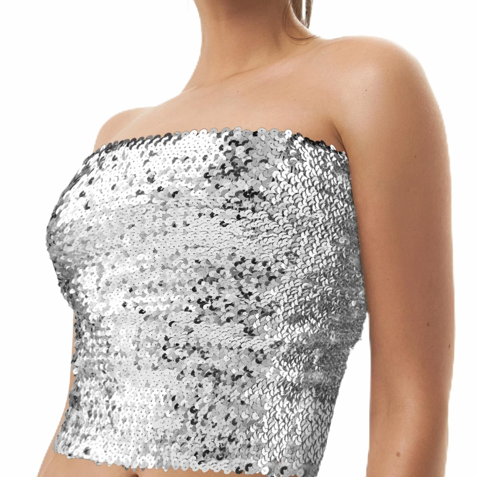 Lusofie Traje de Danza del Vientre Top Bandeau Lentejuelas para Mujer