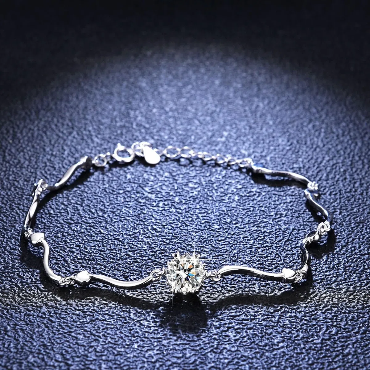 Pulsera Mujer de Oro Blanco 9K / 14K / 18K, Redondo con Diamante Creado de 1ct, Cadena Extensible 16 CM + 5 CM, Pulseras Mujer Plata