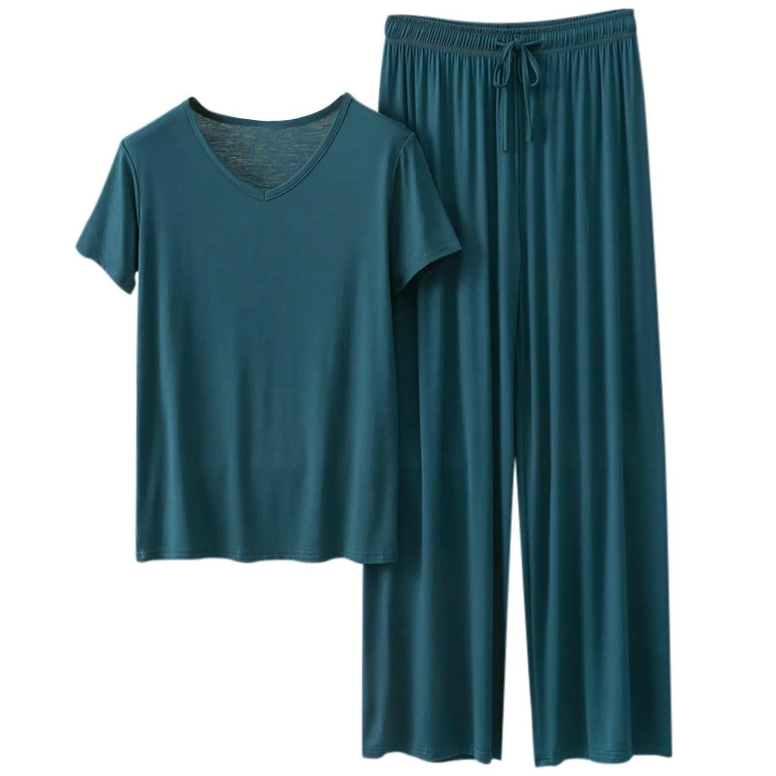 Pijama de mujer de verano corto sexy, pijama para mujer, algodón muy grande | Noche de cuello sastre Camisas de noche Albornoces Caraco Talla Elástica Slacks Suave / Suave Conjunto Pijama Sudadero