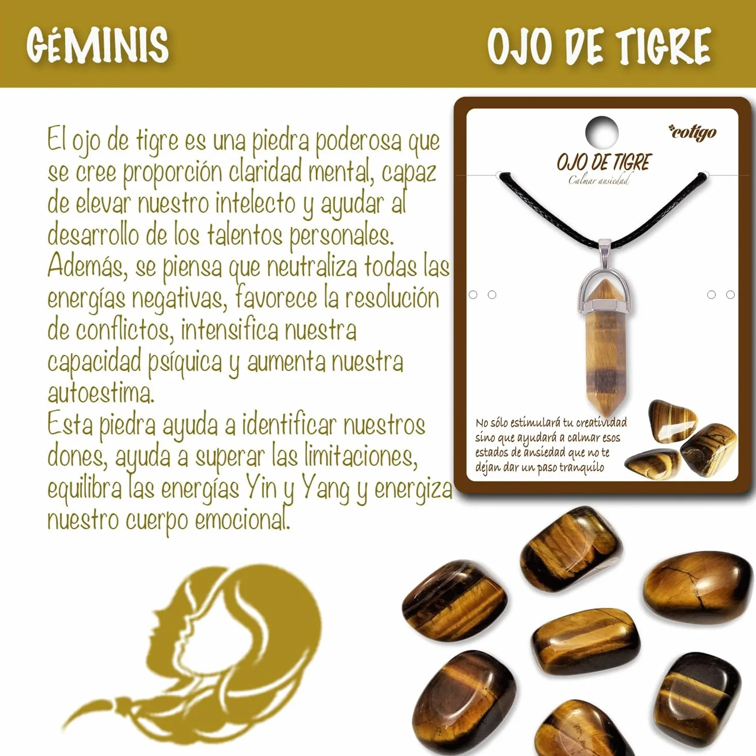 Colgante de Piedra Natural Punta - Cadena de Hilo Encerado Negro 45cm - Piedras Semipreciosas