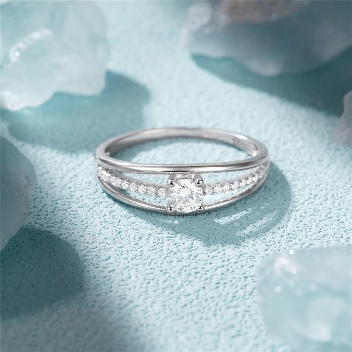 Beydodo Anillo Boda Oro Blanco 9 14 18 K de Mujer con Redondo con Moissanita, Anillo Plata de Matrimonio de Mujer