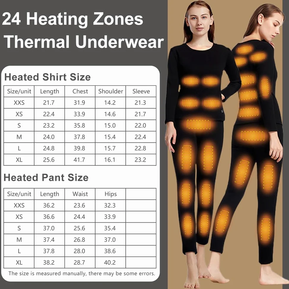 Ropa Interior Eléctrica Calefaccionada para Mujer, Conjunto De Camiseta Térmica De Capa Base Y Mallas Largas para Esquiar, Hacer Senderismo Y Trabajar