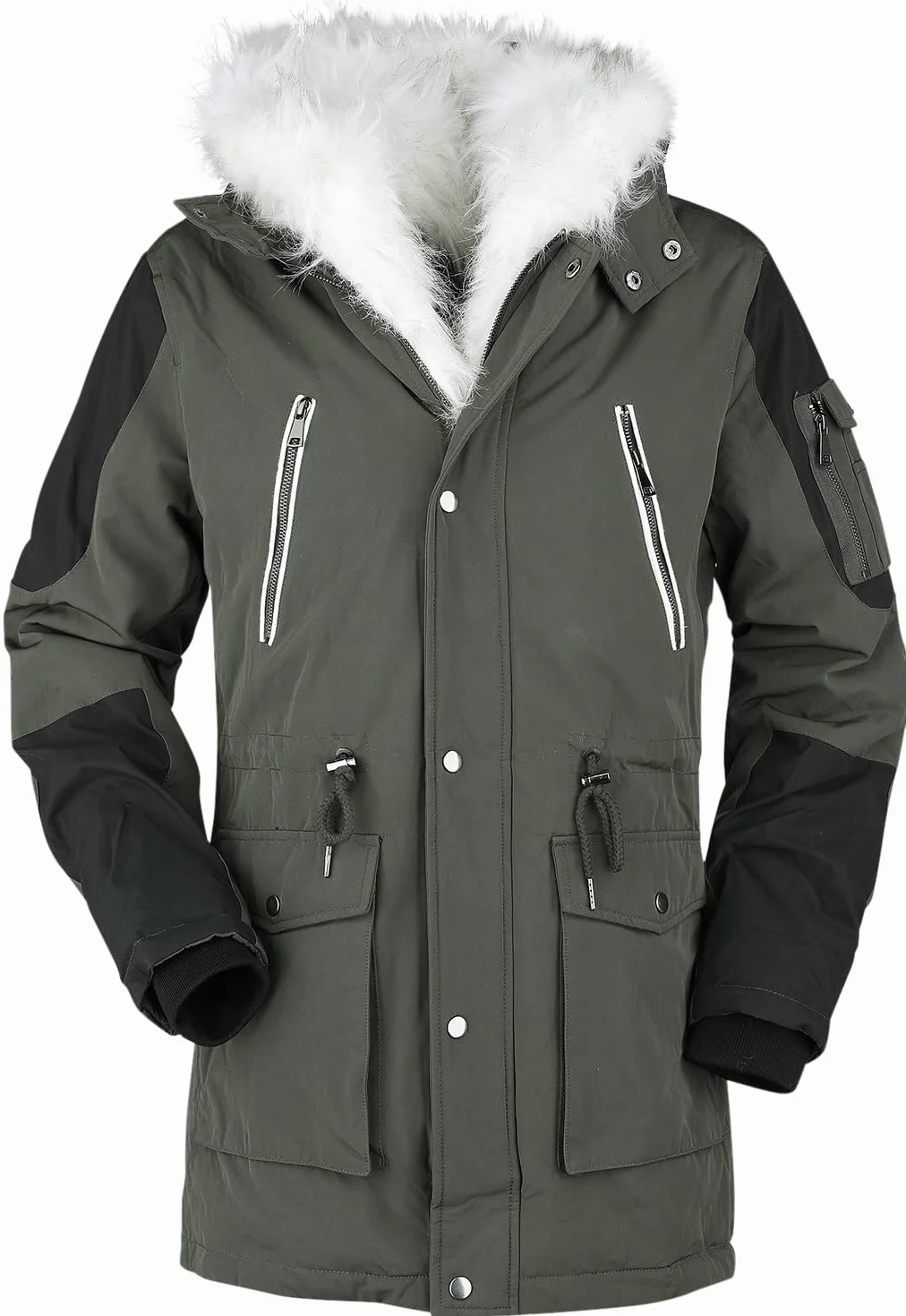 EMP Hombre Chaqueta de invierno verde oliva cuello piel sintética