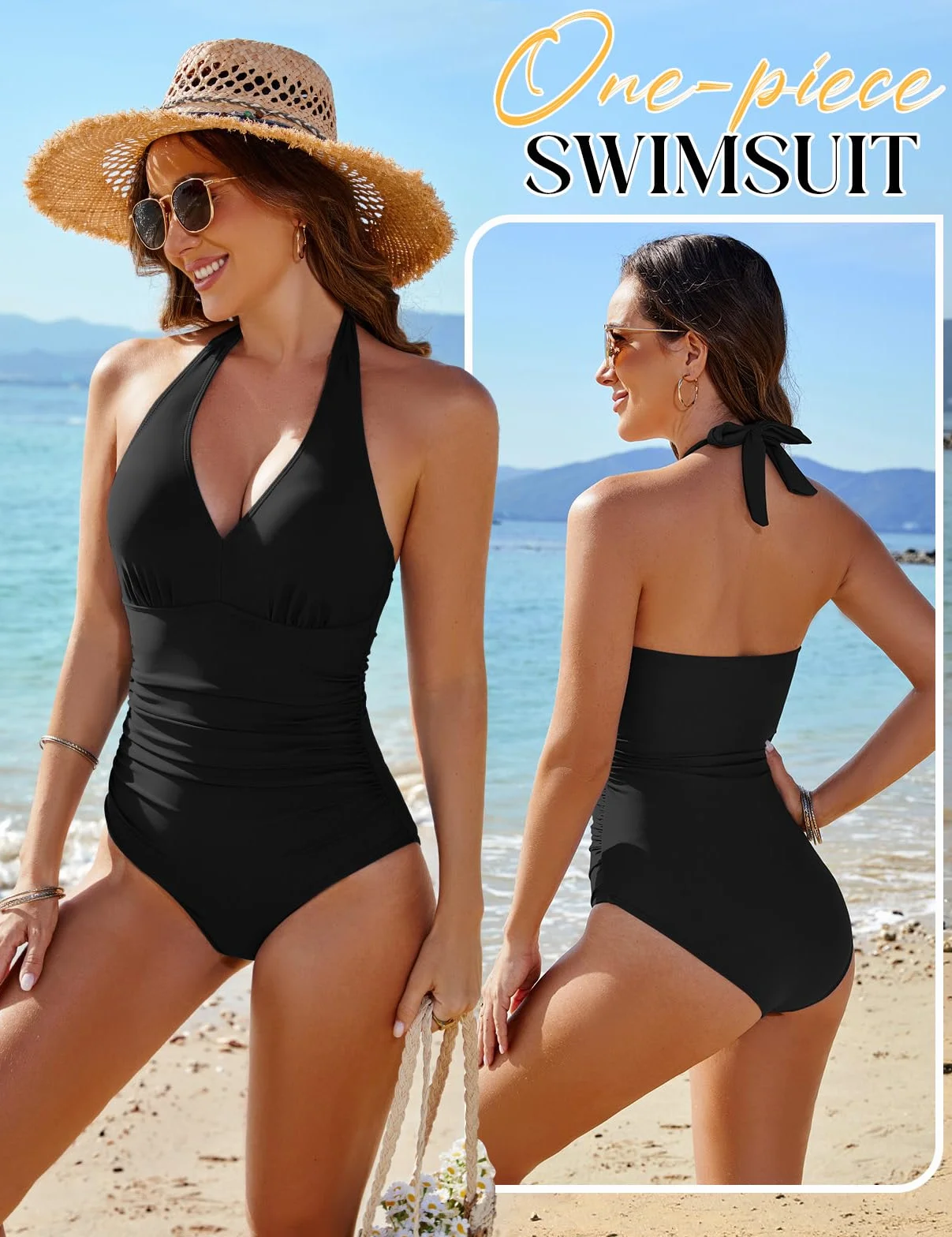 CMTOP Bañadores Mujer Reductores Push Up Acolchado Traje de Baño Una Pieza Cuello en V Vientre Plano Ropa de Playa Control de Abdomen Monokini Fruncido Trajes Baño 1 Pieza con Aros